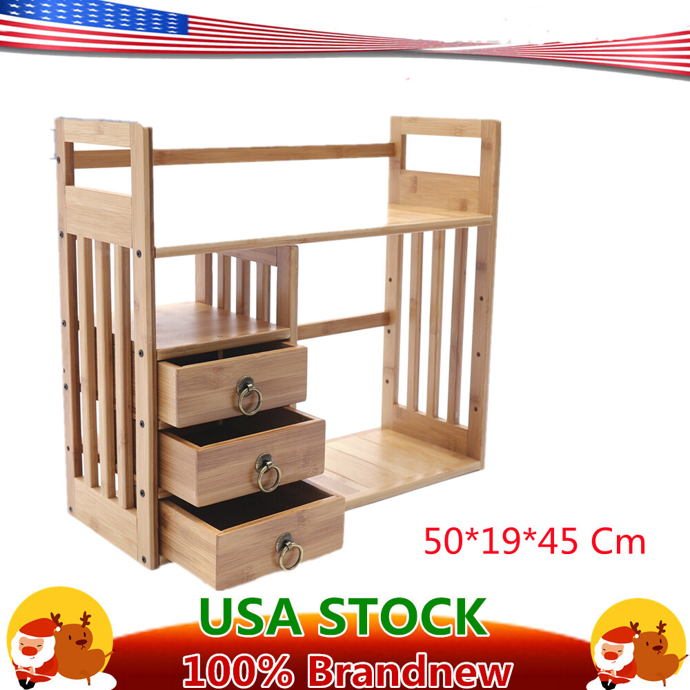 Adjustable Natural Wood Dasktop Bookshelf Bamboo Desk Storage Display Organizer