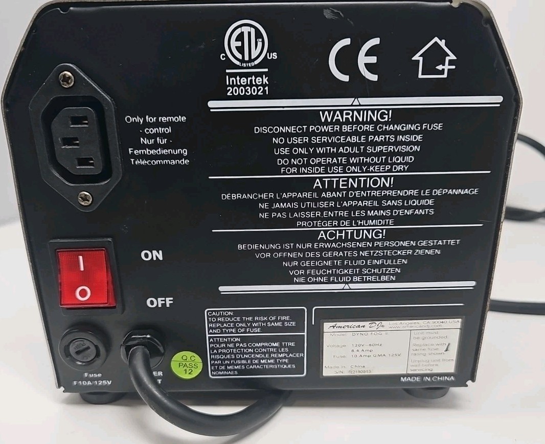 FOG MACHINE AMERICAN DJ DYNO 2, no remote