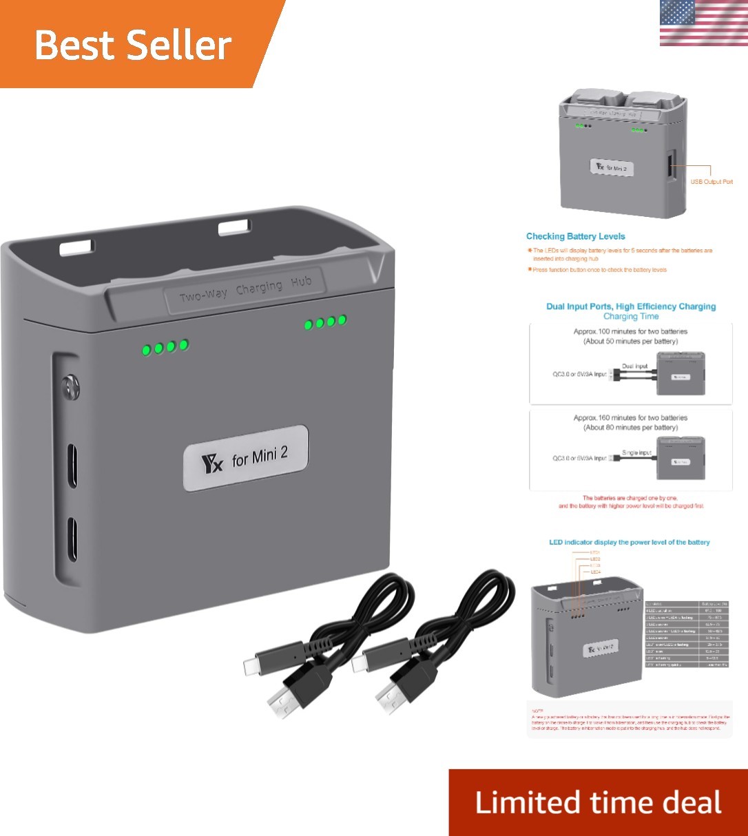 Lightweight Two-Battery Charging Hub for DJI Mini Series - Efficient & Portable