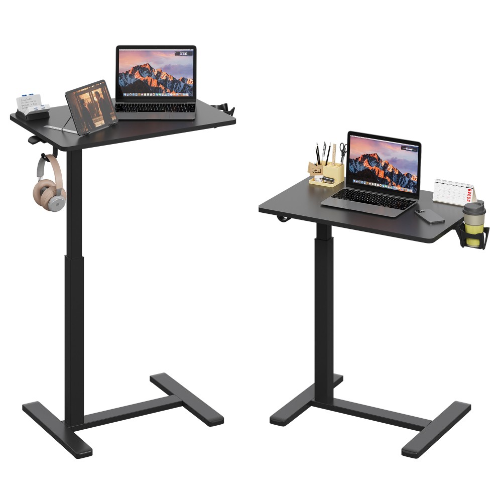 26"×19" Black Side Column Height Adjustable Gas Spring Laptop Desk with Wheels
