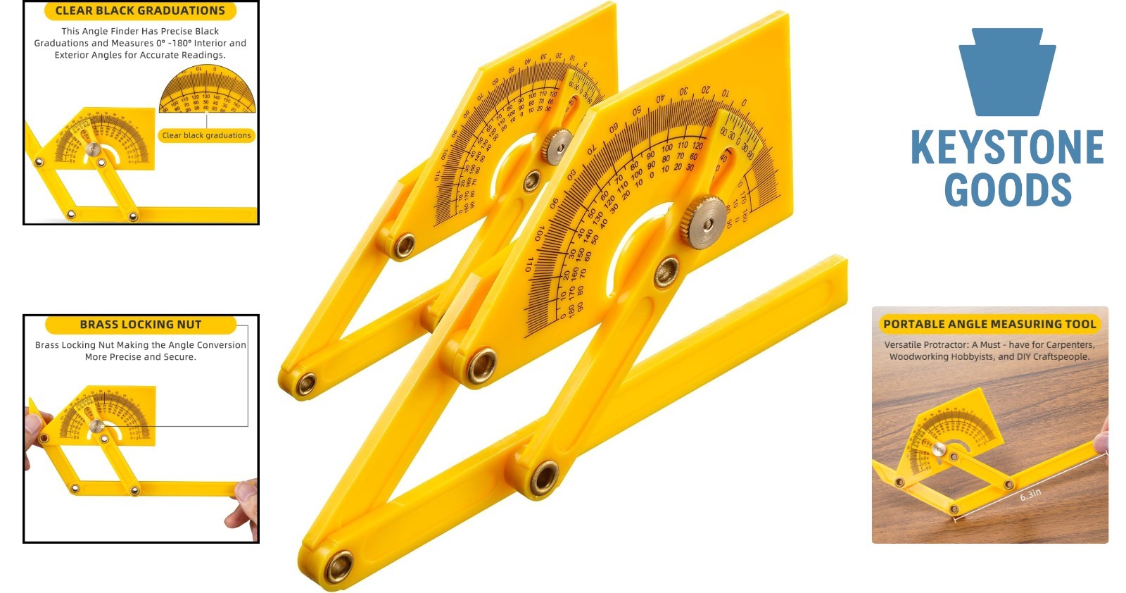 2-Pack Adjustable Plastic Protractors for Angle Measurement, 0°-180°