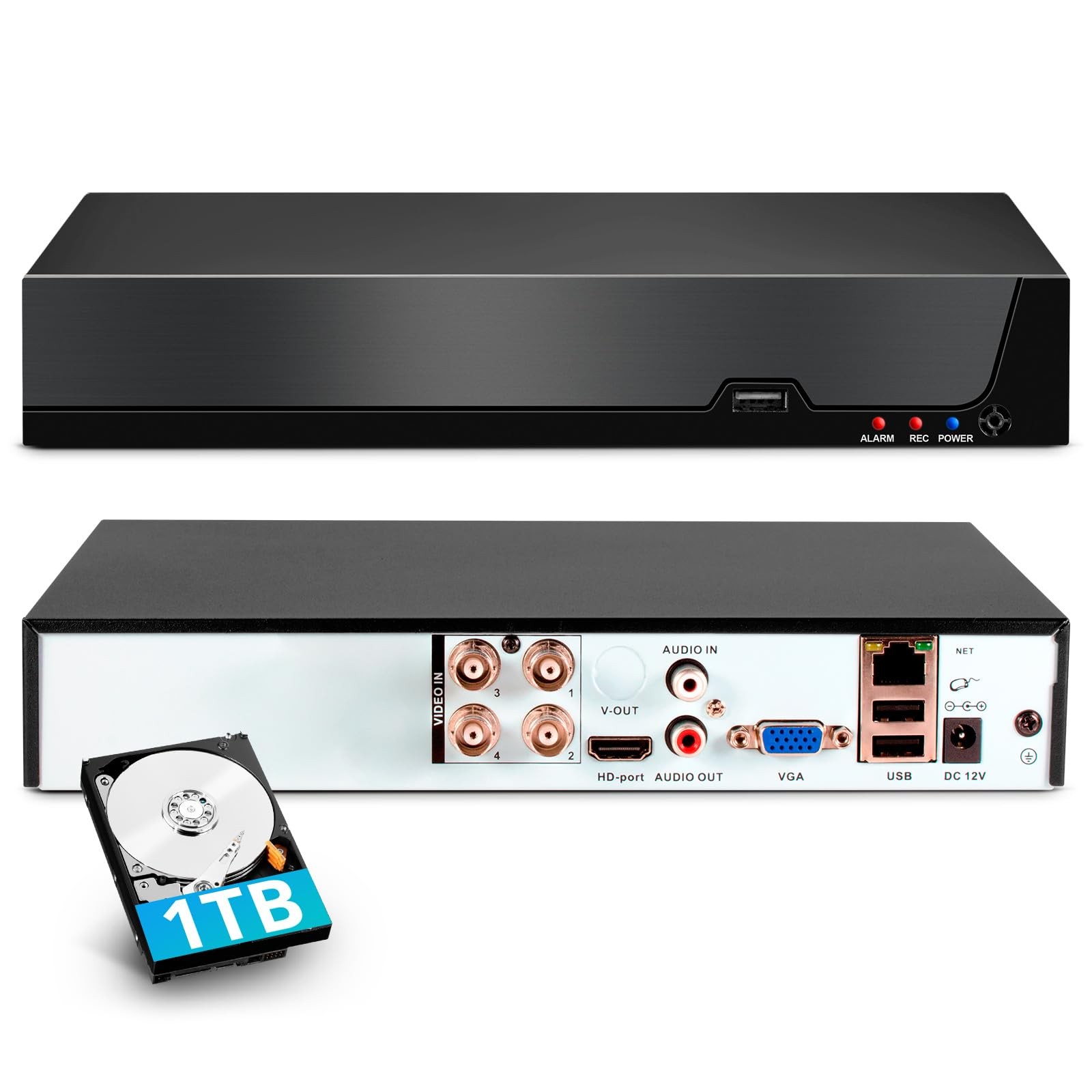 4 Channel DVR for Security Camera with 1TB Hard Drive, 4CH DVR Supports 5MP/4MP/