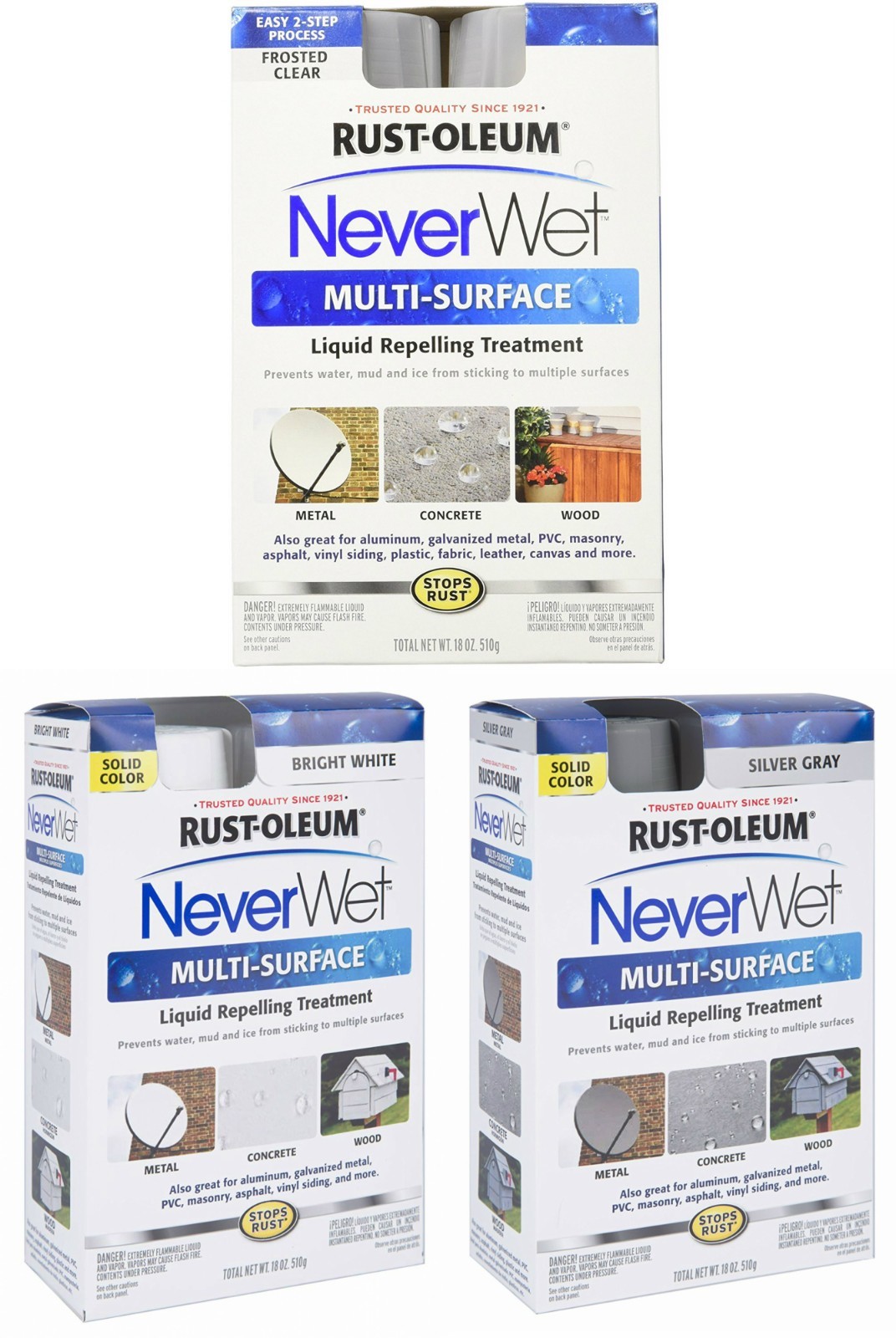 RUSTOLEUM NEVER WET MULTI-SURFACE KIT 2- 9 oz Cans/ 18 oz CLEAR/GRAY/WHITE