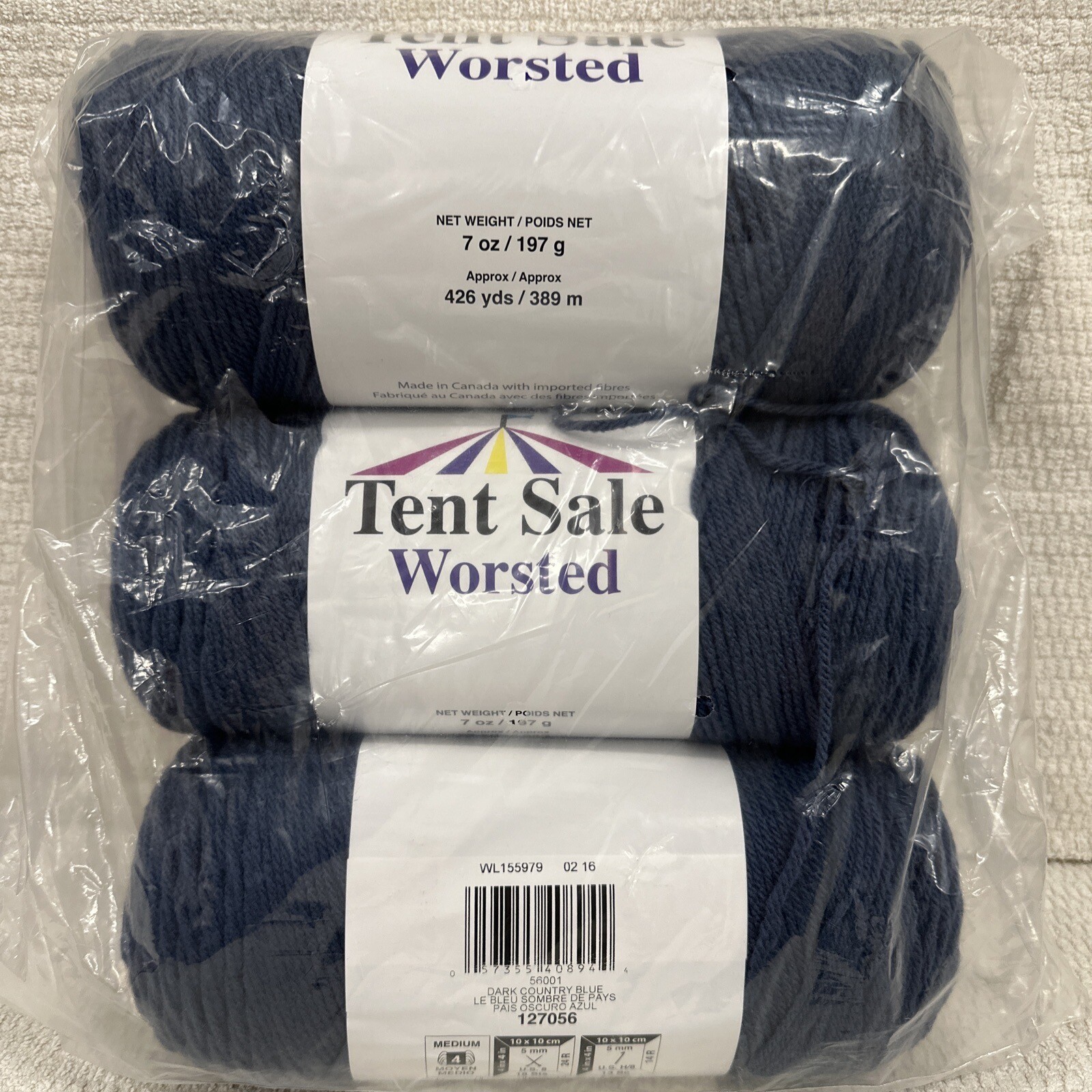 TENT SALE Soft Worsted Yarn 7oz 426yds Med 4 Dark Country Blue 56001 Acrylic