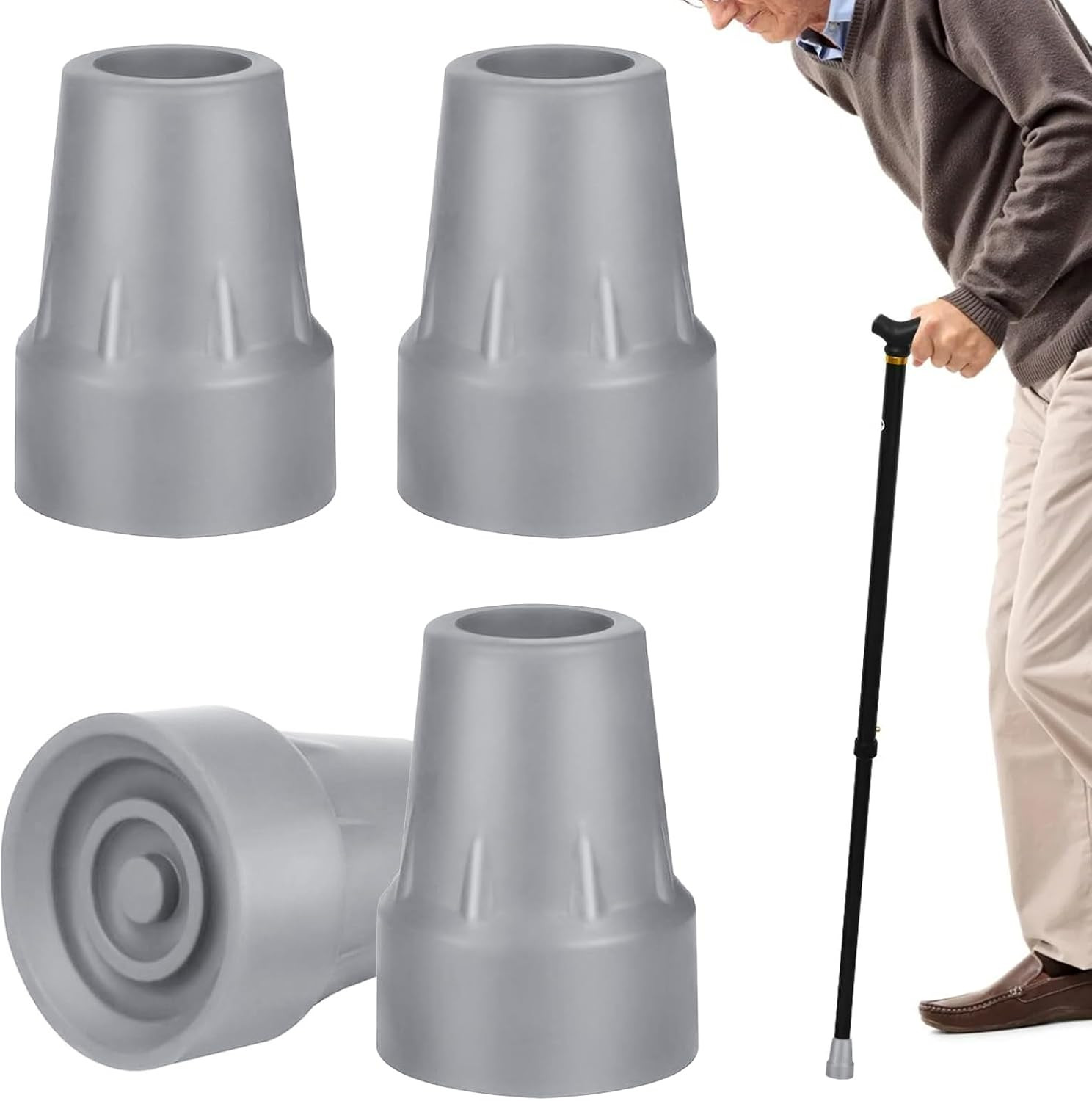 4 Pack Walking Cane Tips 7/8 Inch Crutch Tips Heavy Duty Rubber Cane Tips Replac