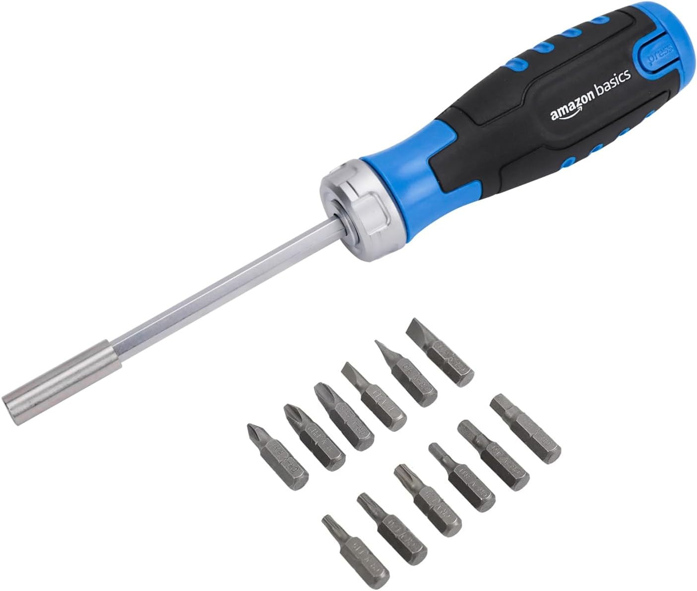 12 Piece Ratcheting Magnetic Screwdriver Set with Multiple Bits, Black, Blue, Si