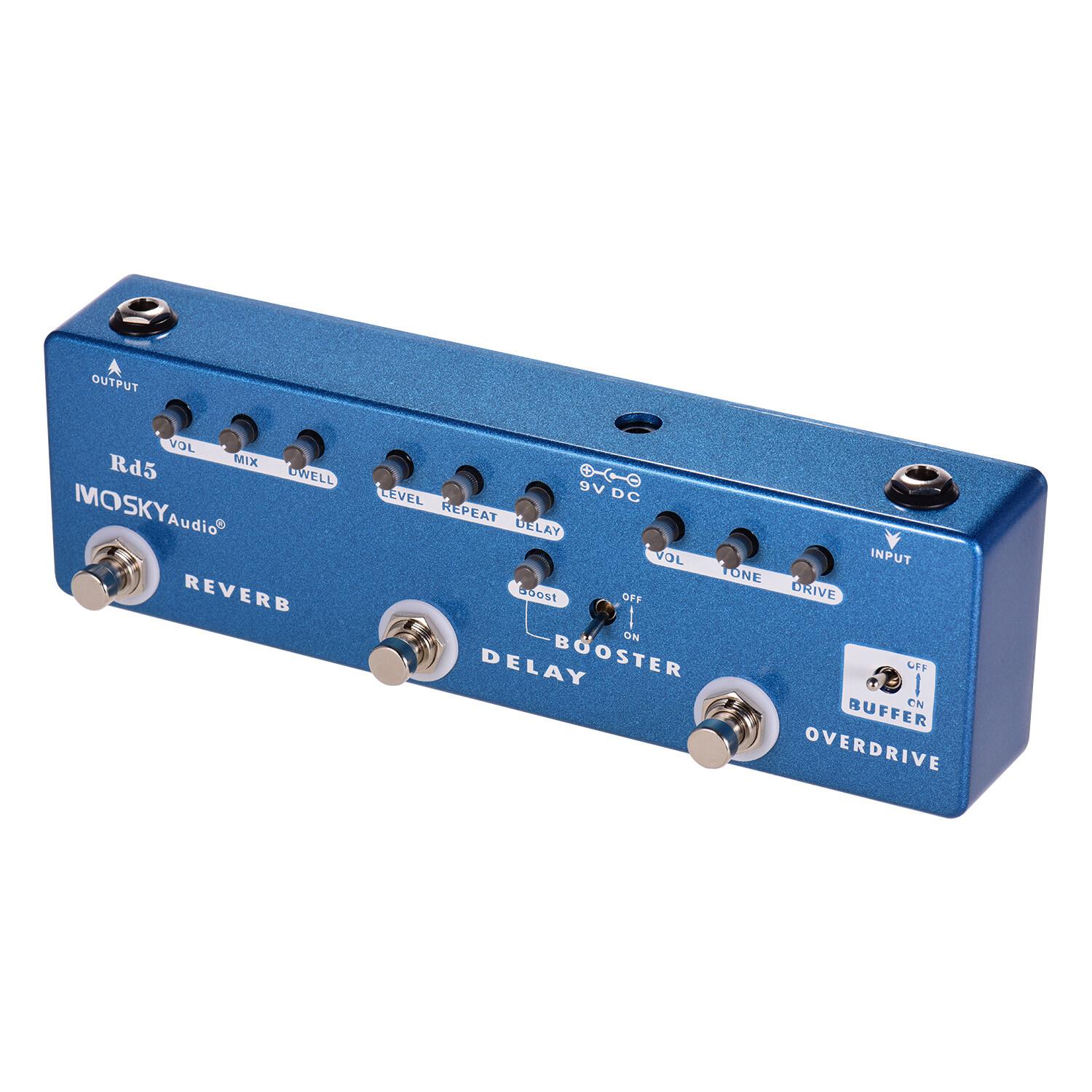 MOSKY Audio 5-in-1 Guitar Multi-Effects Reverb Delay Booster Overdrive Buffer