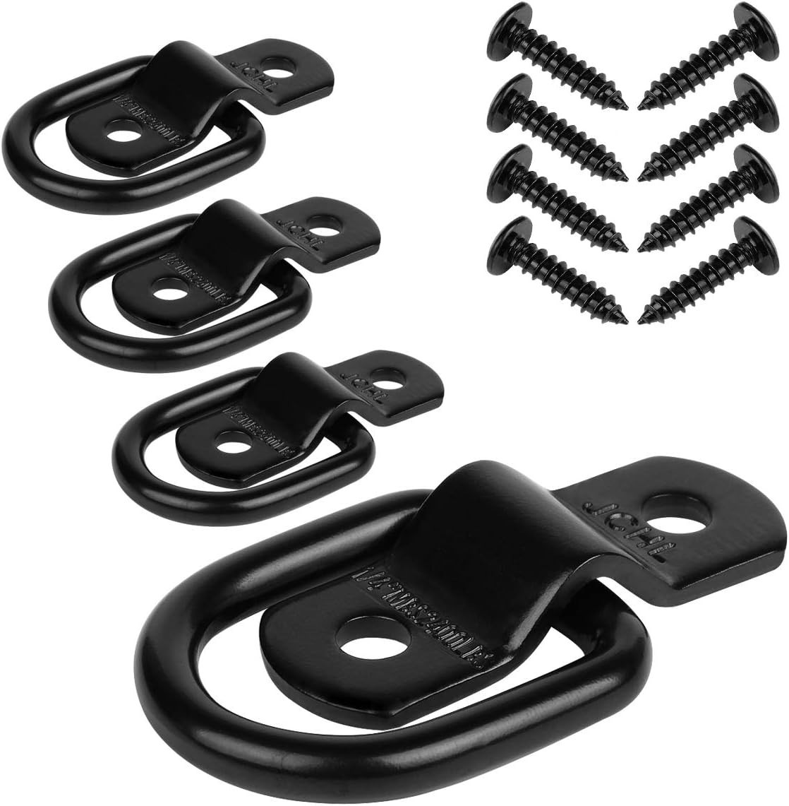 4-Pack High-Strength D-Ring Cargo Tie Downs - 2400 lb Capacity, Secure & Durable