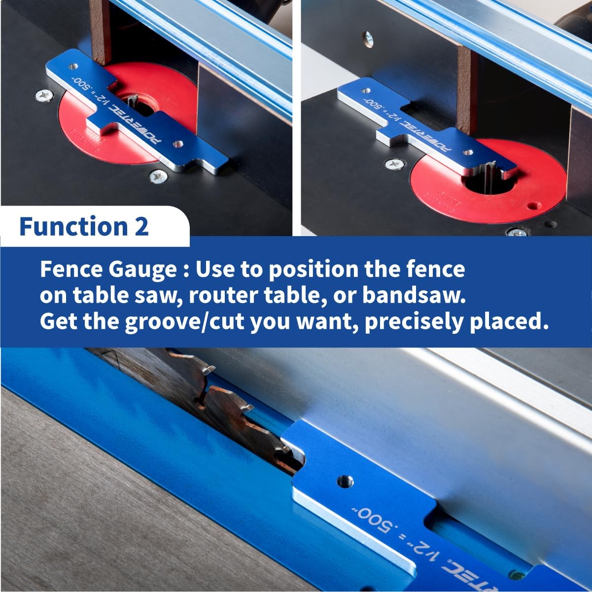POWERTEC Router Setup Blocks Woodworking Depth Gauge Aluminum Rods 7PC Set