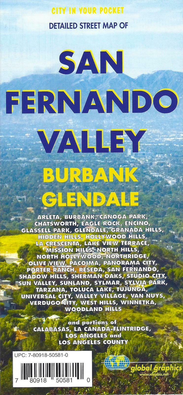 Detailed Street Map San Fernando Valley, Burbank, Glendale, California GMJ 2017