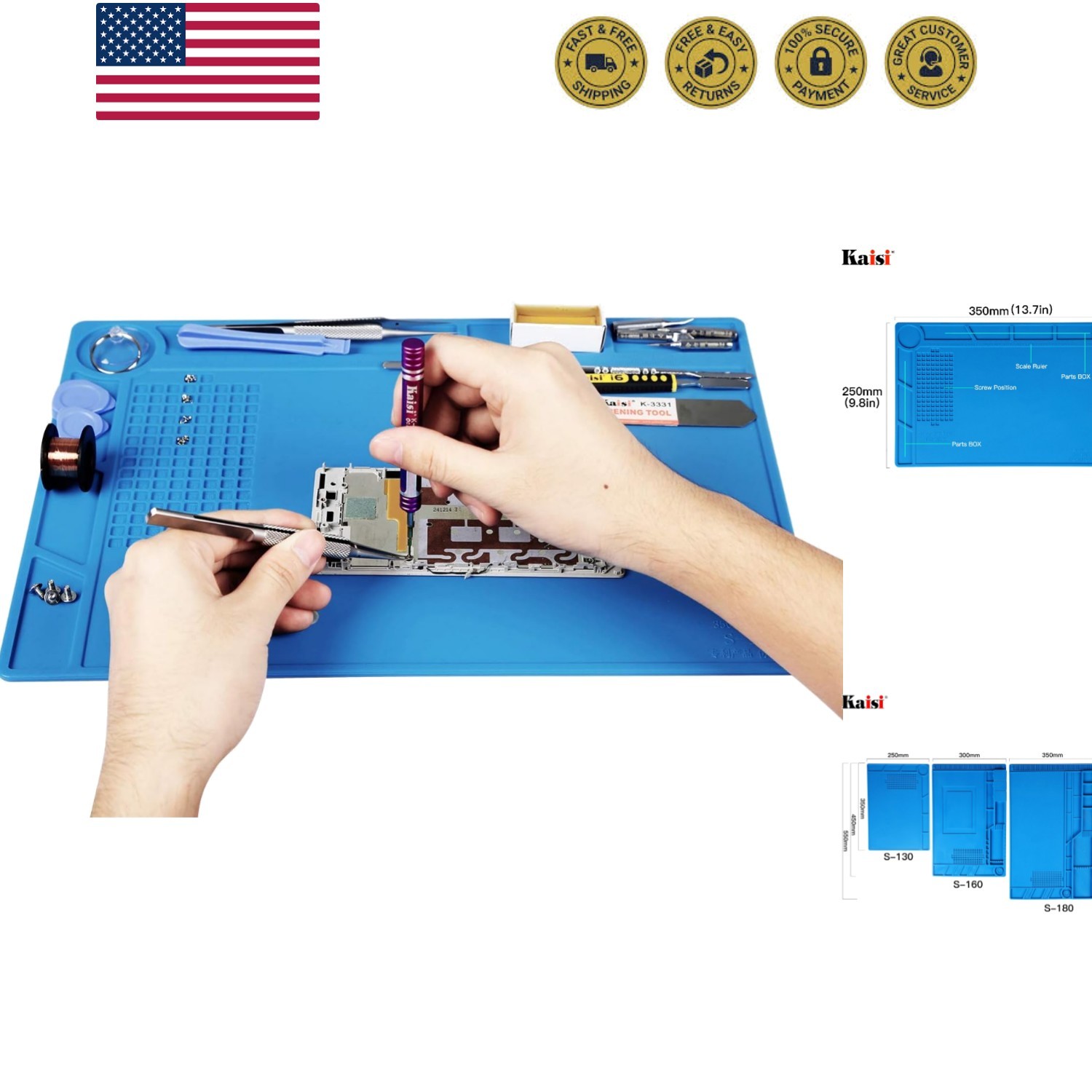 Heat Insulation Silicone Repair Mat with Scale Ruler and Screw Position for S...