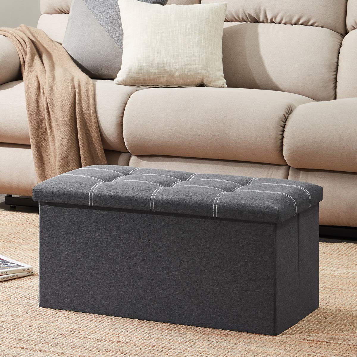 30 inches Folding Ottoman, Ottoman with Storage Footrest Seat Support 350lbs,...