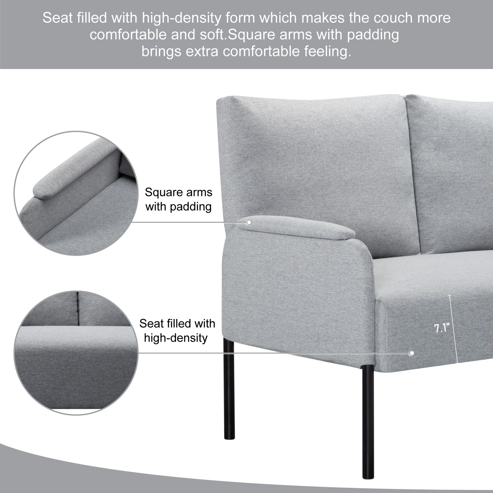 45.7" Metal Frame Loveseat 2-Seat Linen Blend Sinuous Spring Removable Cushions