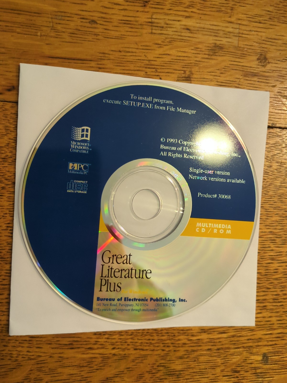 Great Literature Plus For Windows 1993 disc only