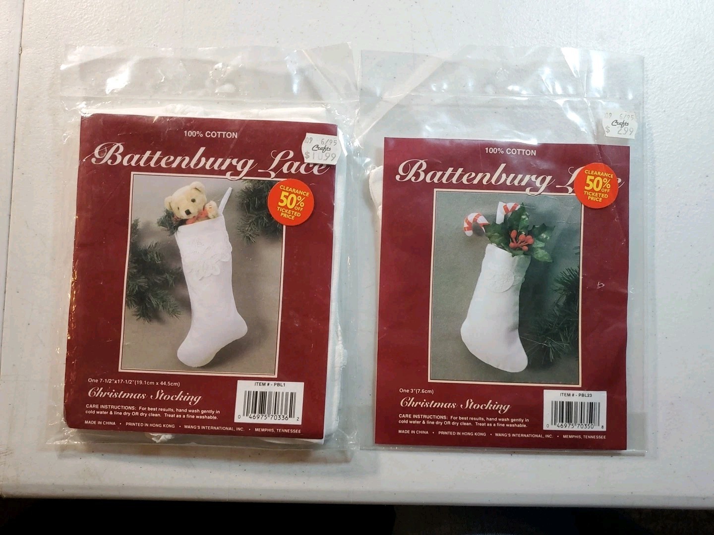 Set Of 2 - 100% Cotton Battenburg Lace Christmas Stockings For Crafting