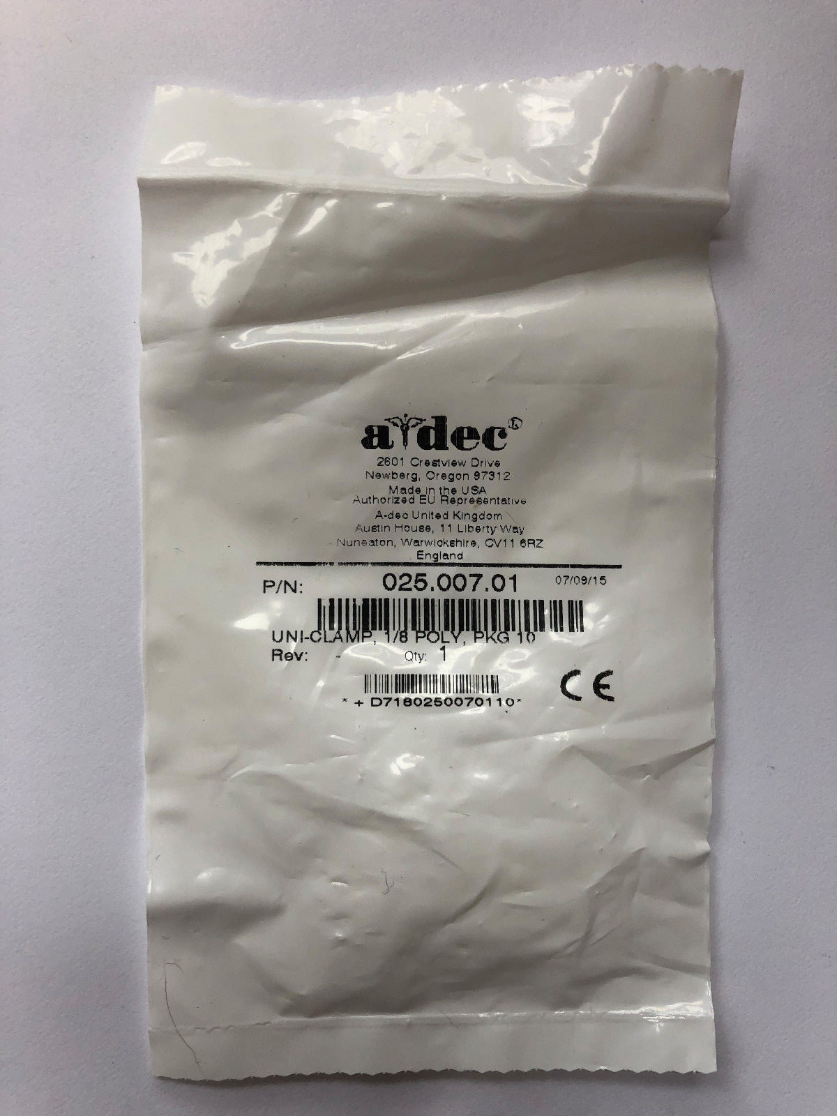 A-dec uni-clamp 1/8 poly, pkg of 10 -- 025.007.01