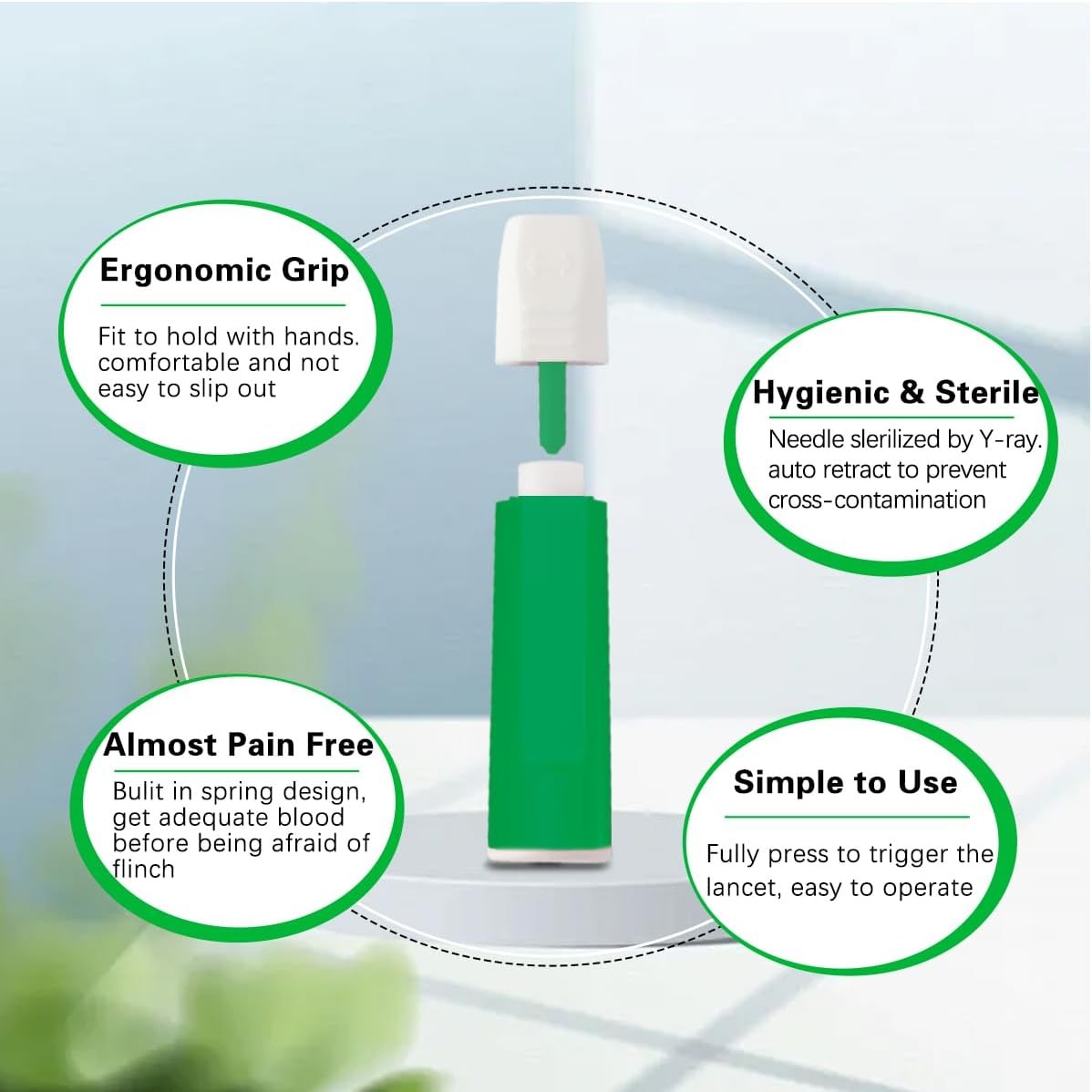 Safety Lancets, Pressure-Activated,Single use,for Comfortable Blood 30G