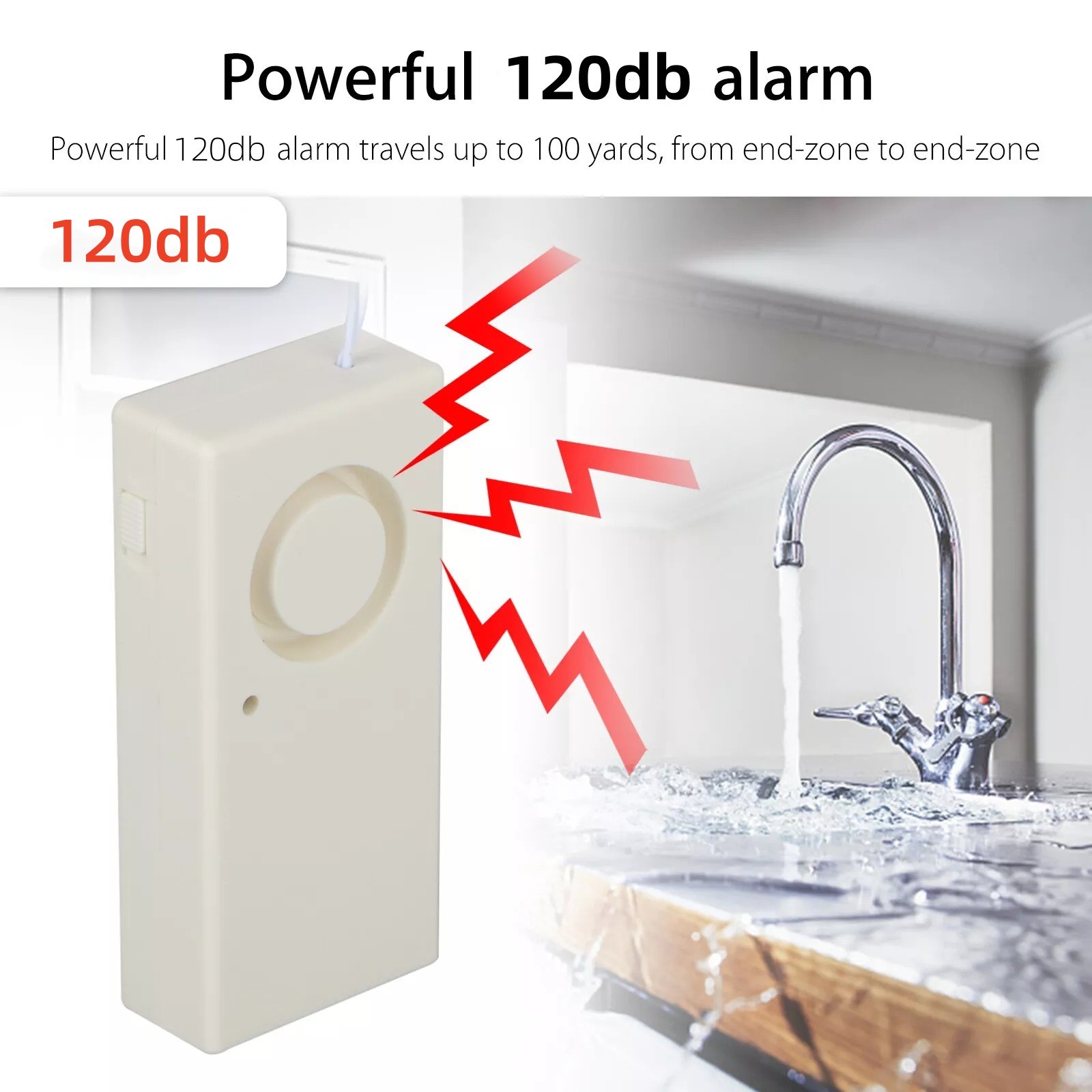 ABS Water Leak Alarm Flood Level Overflow Detector Sensor Home Security