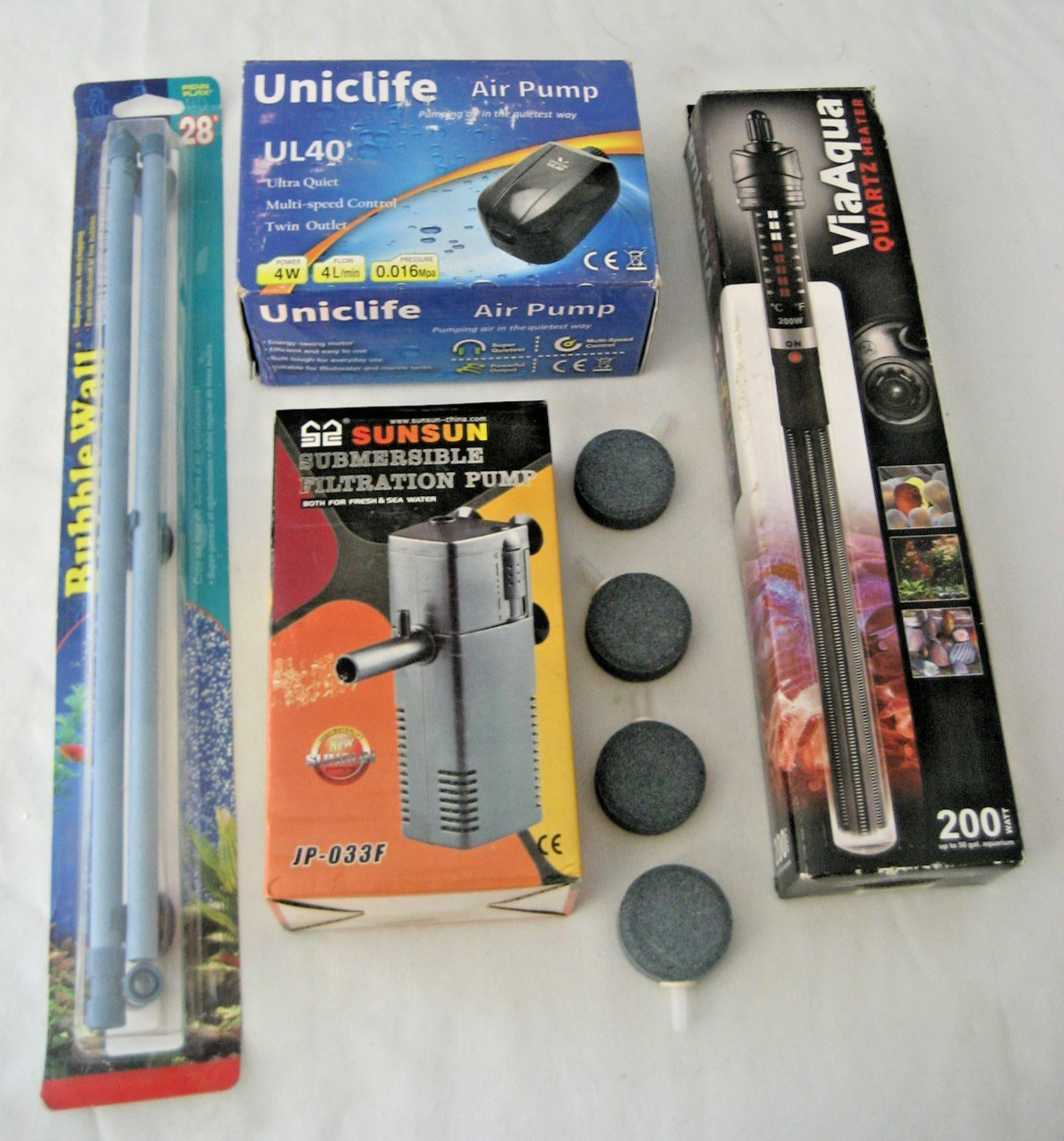 Aquarium Heater, Submersible Pump, Air Pump, Air Diffuser, Air Stones