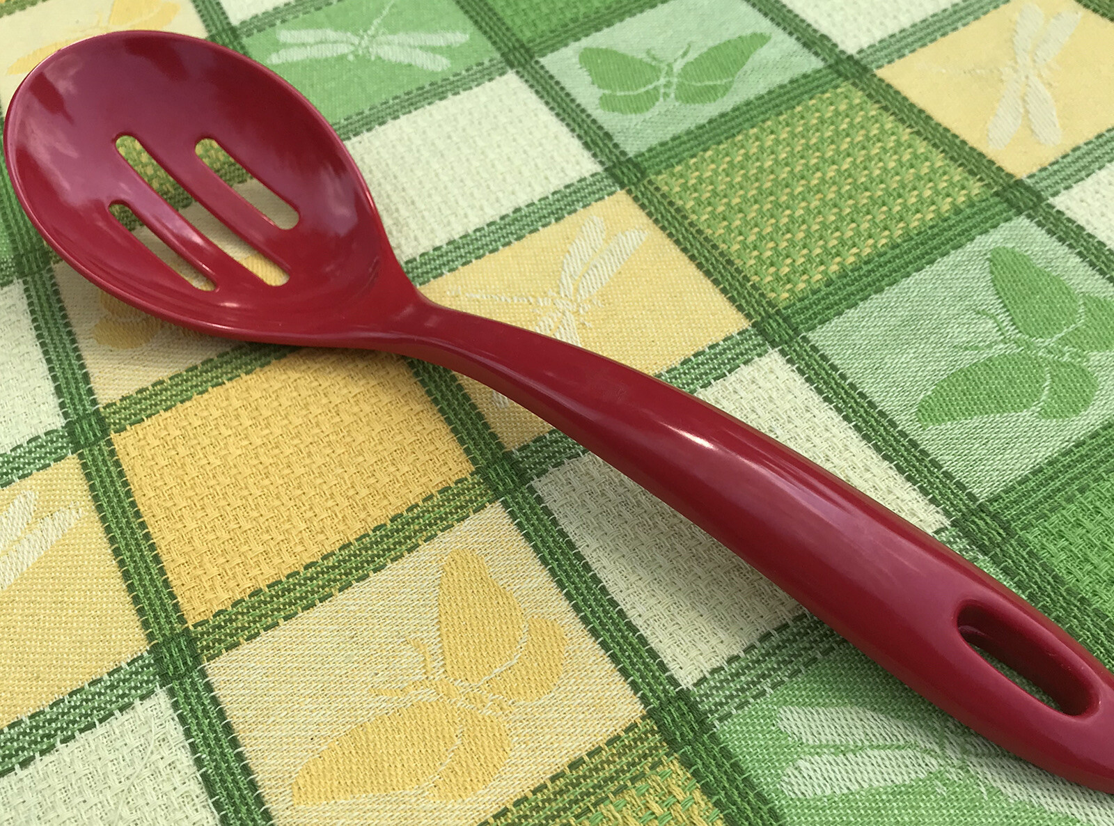 Vintage Melamine Red Slotted Spoon Serving Hard Plastic 12”