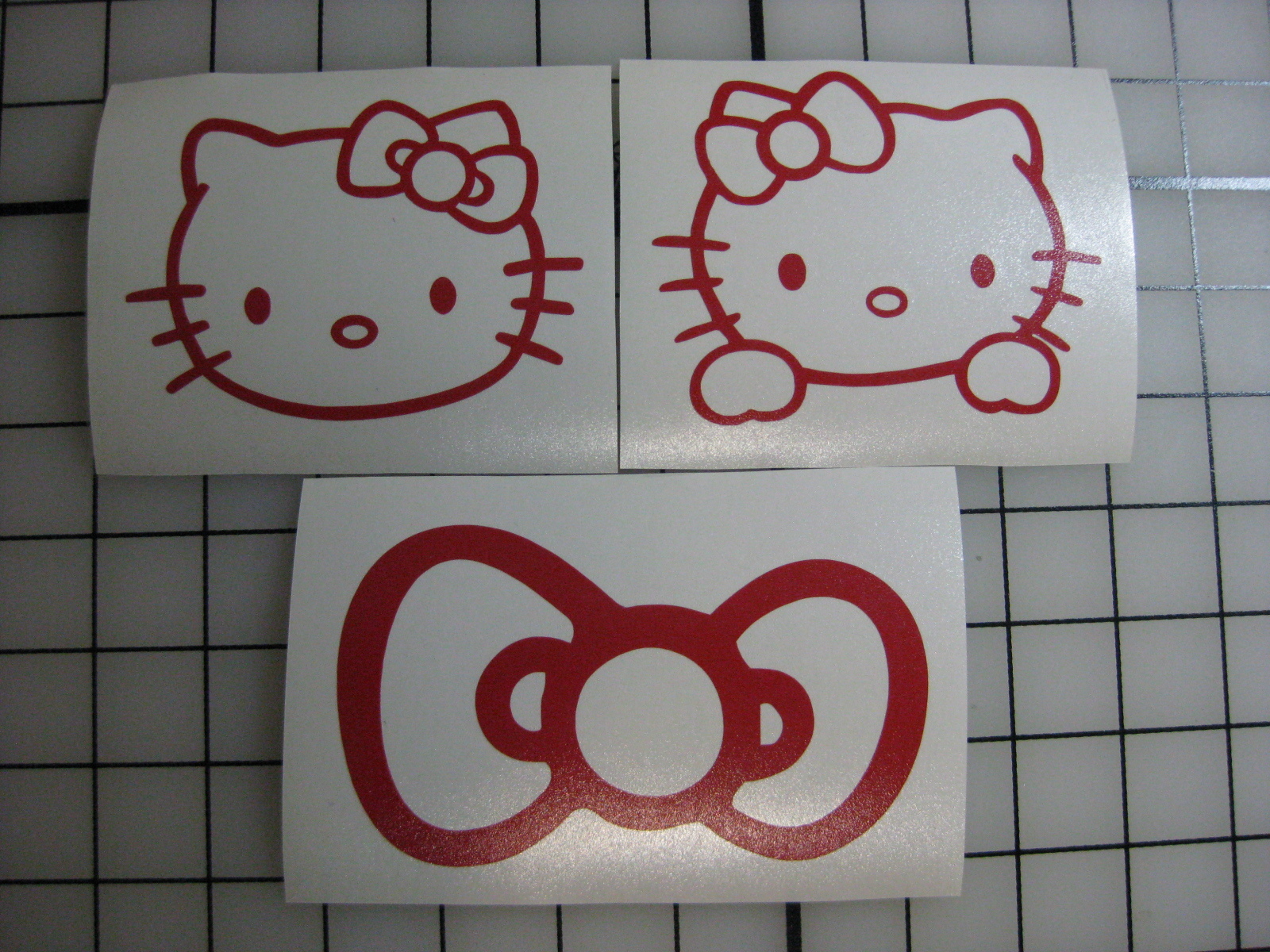 Three RED Hello Kitty Vinyl Decal Car Window Bumper Sticker Bow JDM iPad Cat PC