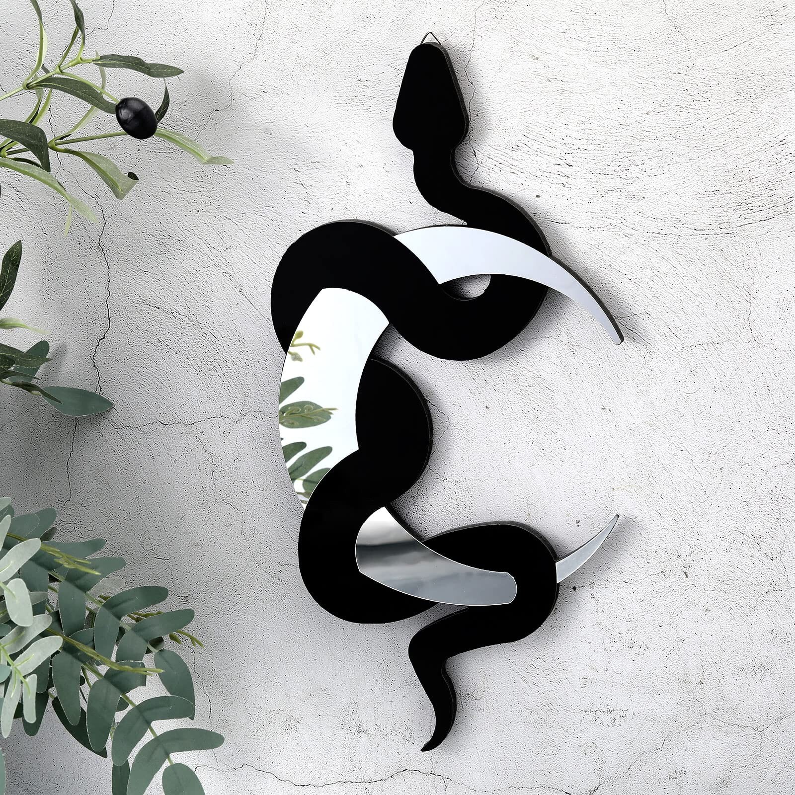 Weysat Black Snake and Crescent Moon Mirror Wall Decor Boho Hanging Mirrors S...
