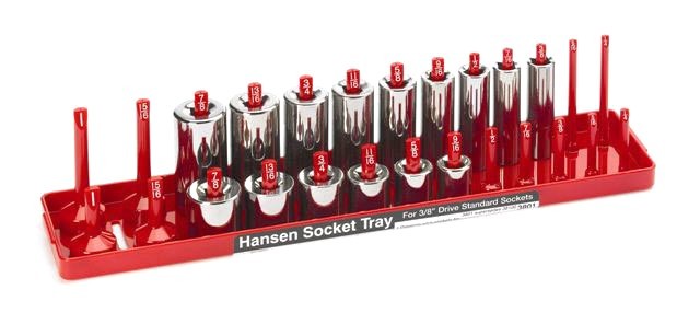 Hansen Global 3801 3/8 Inch Drive SAE Socket Organizer Made in USA Red Plastic