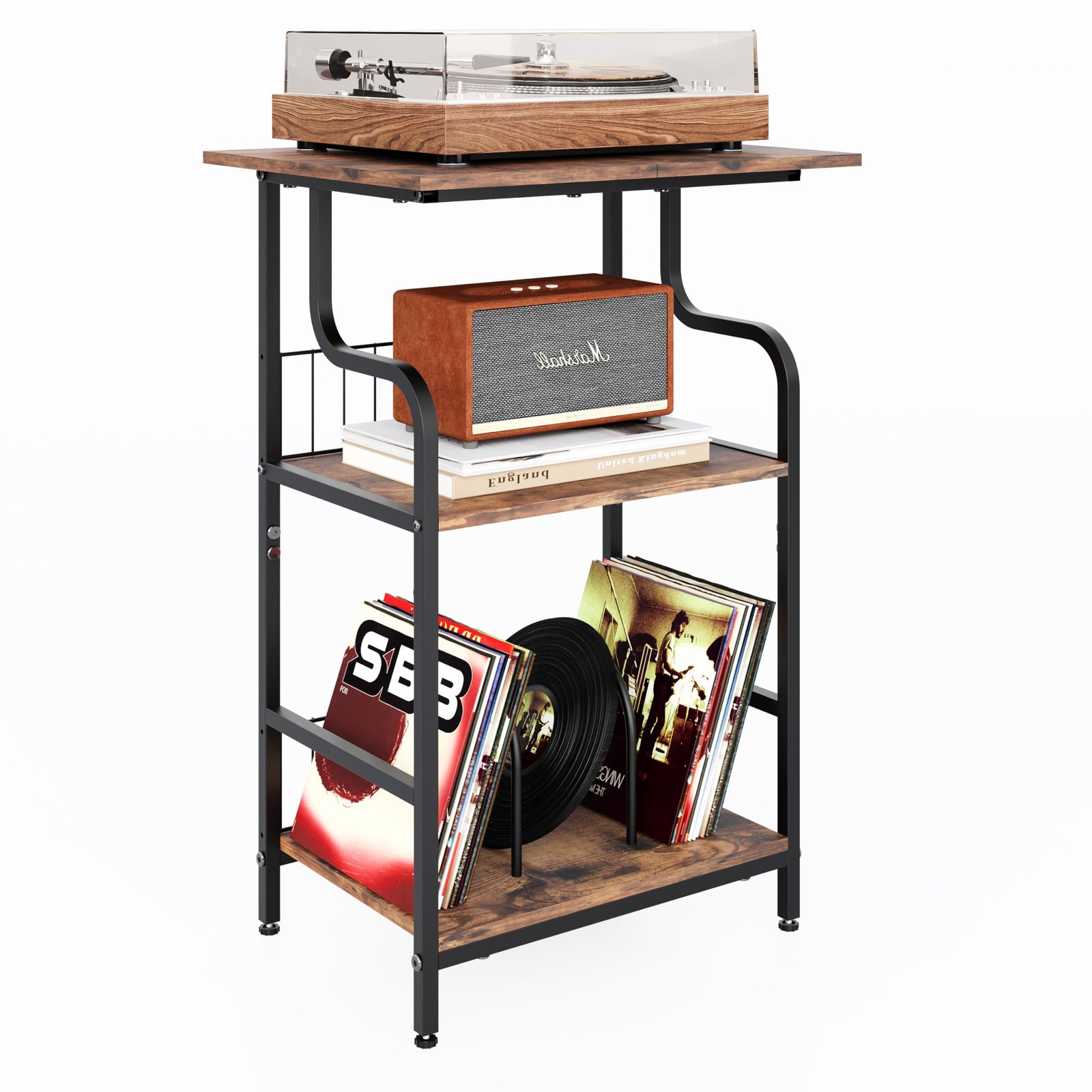 Record Player Stand, 3-Tier Table, Vinyl 3 Tiers, Rustic Brown