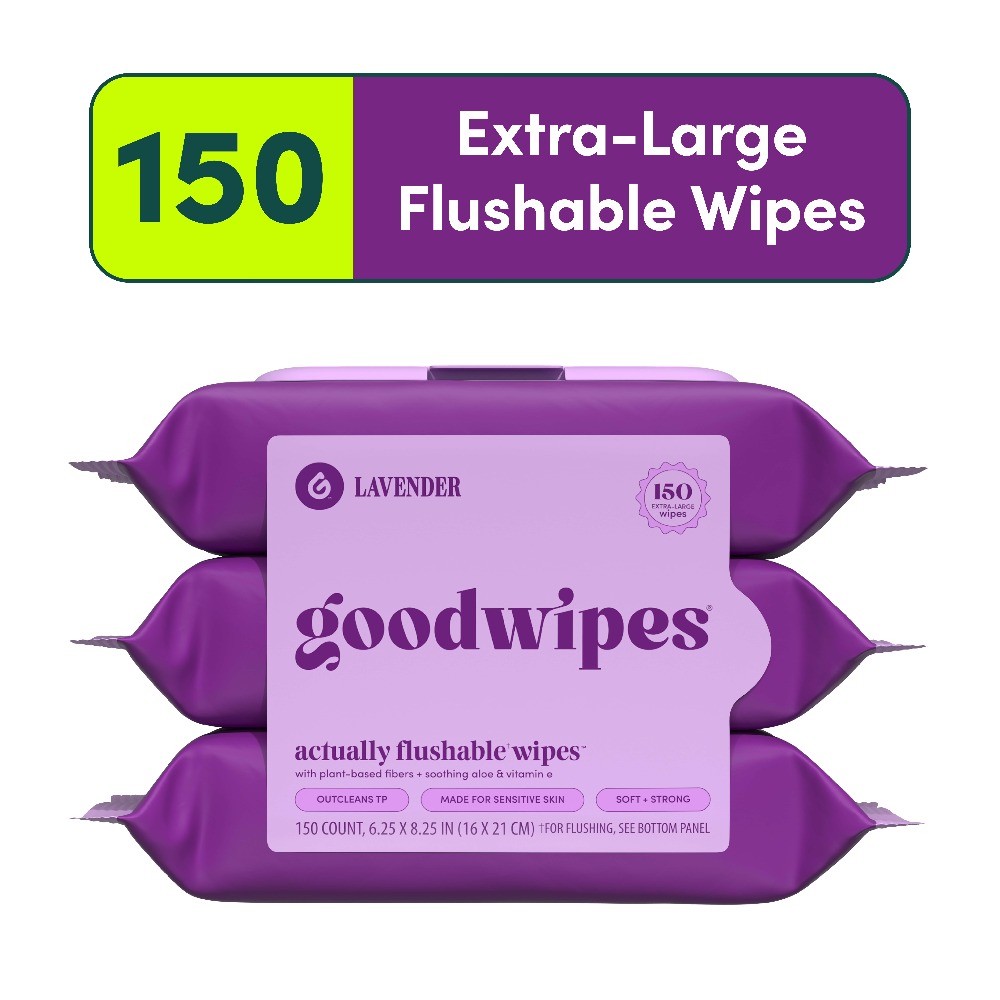 Flushable Wet Wipes Lavender Scented Personal Hygiene Moist Tissues 3 Pack 150