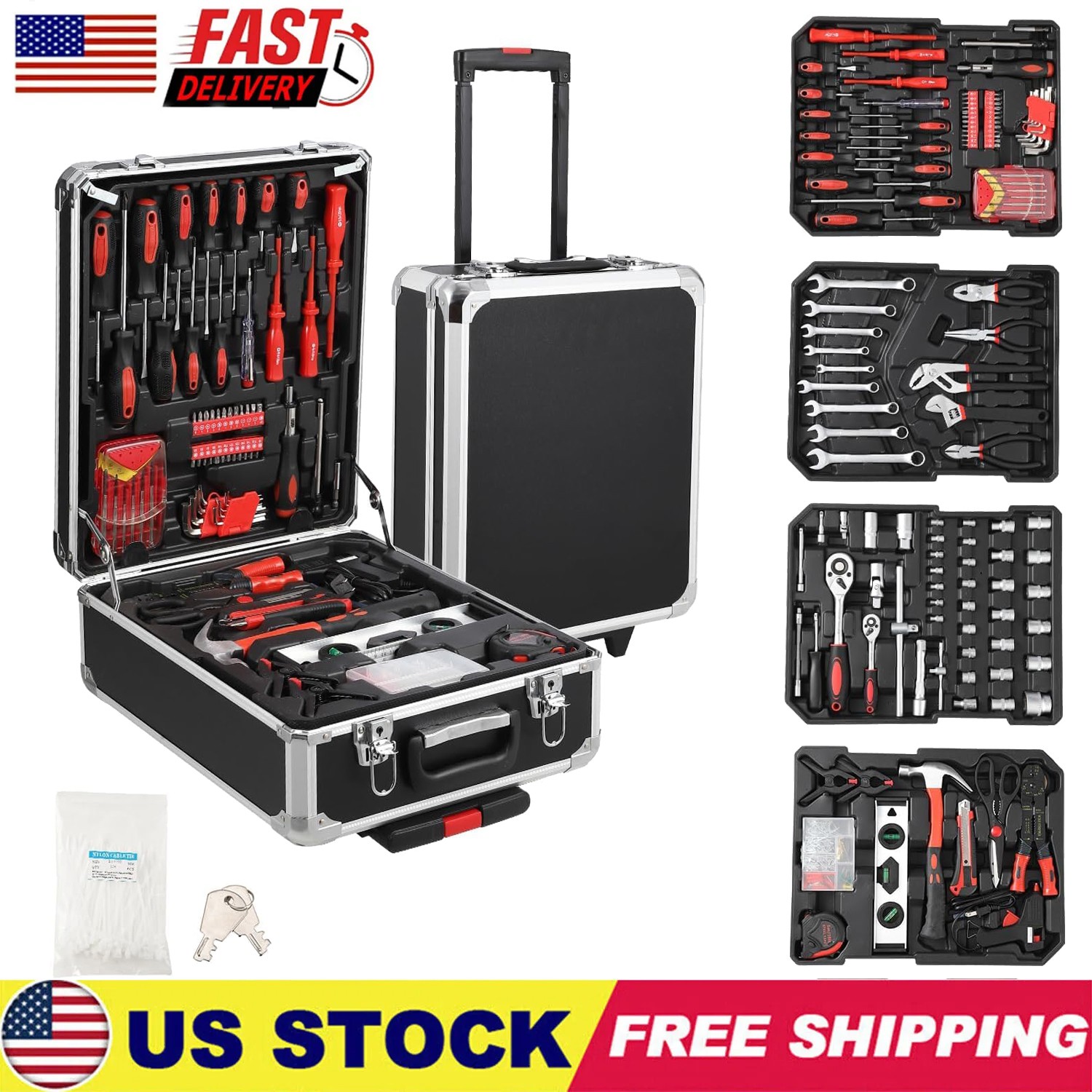 800 PCS Tool Set Mechanics Tool Kit Wrenches Socket w/ Trolley Case Box Organize