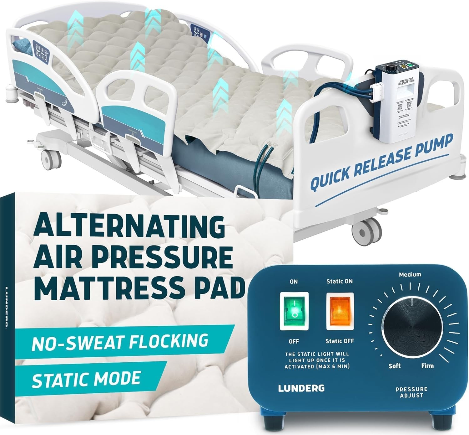 Alternating Air Pressure Mattress Pad for Bed Sores with Quiet Pump, Hospital...