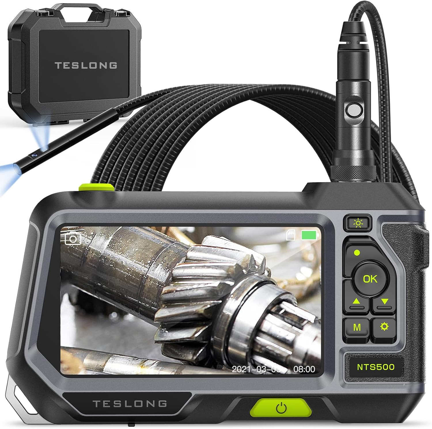 Dual Lens Endoscope Inspection Camera 5" IPS Monitor Waterproof Borescope 9.8FT