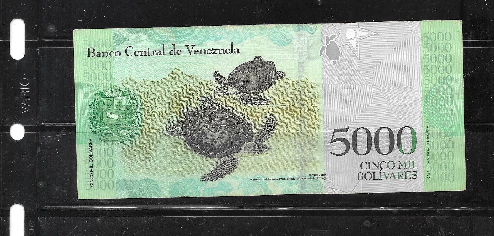 VENEZUELA  2017 5000 BOLIVARES VF CIRCULATED BANKNOTE PAPER MONEY CURRENCY NOTE