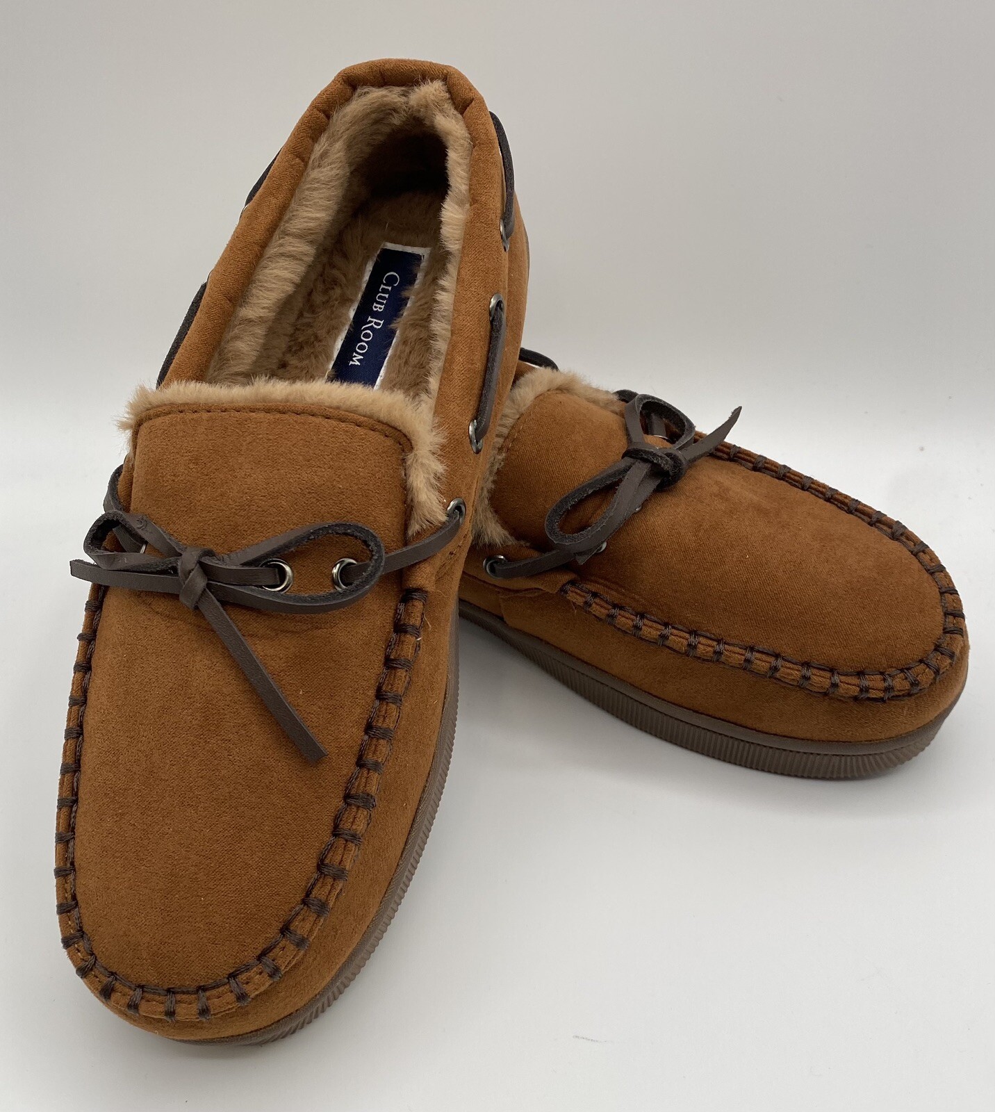Club Room Men's Moccasin Indoor/Outdoor Slippers Tan Size Small 6-7