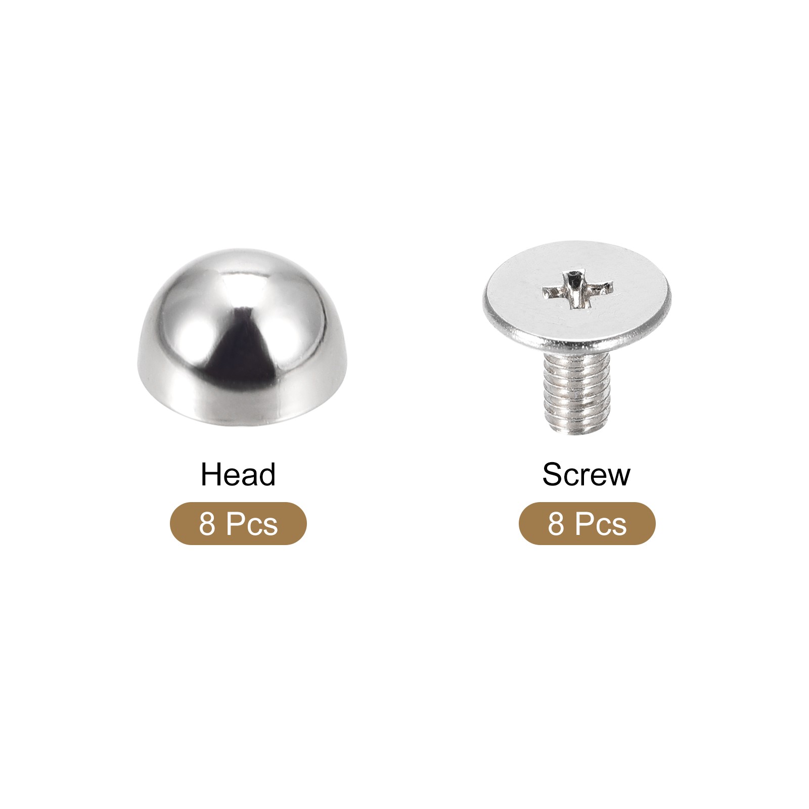 Screw Back Rivets, 8 Sets 8x5mm Round Rivet Leather Spike, Silver Tone