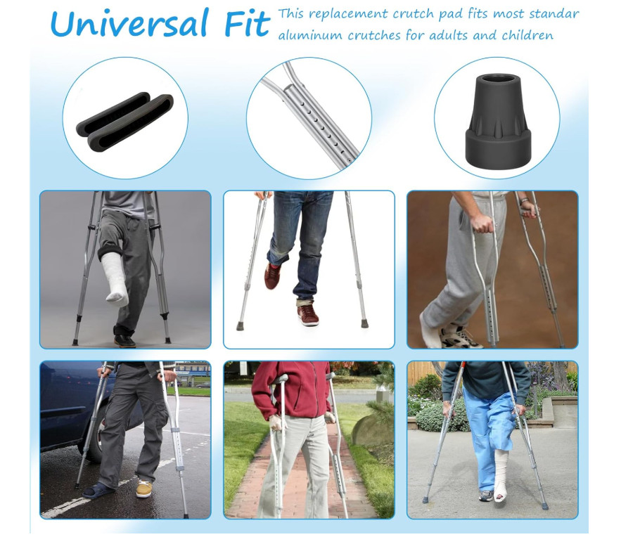 Replacement Crutch Pads 6PCS Kit Universal Arm Armpit Hand Grips Tips Black