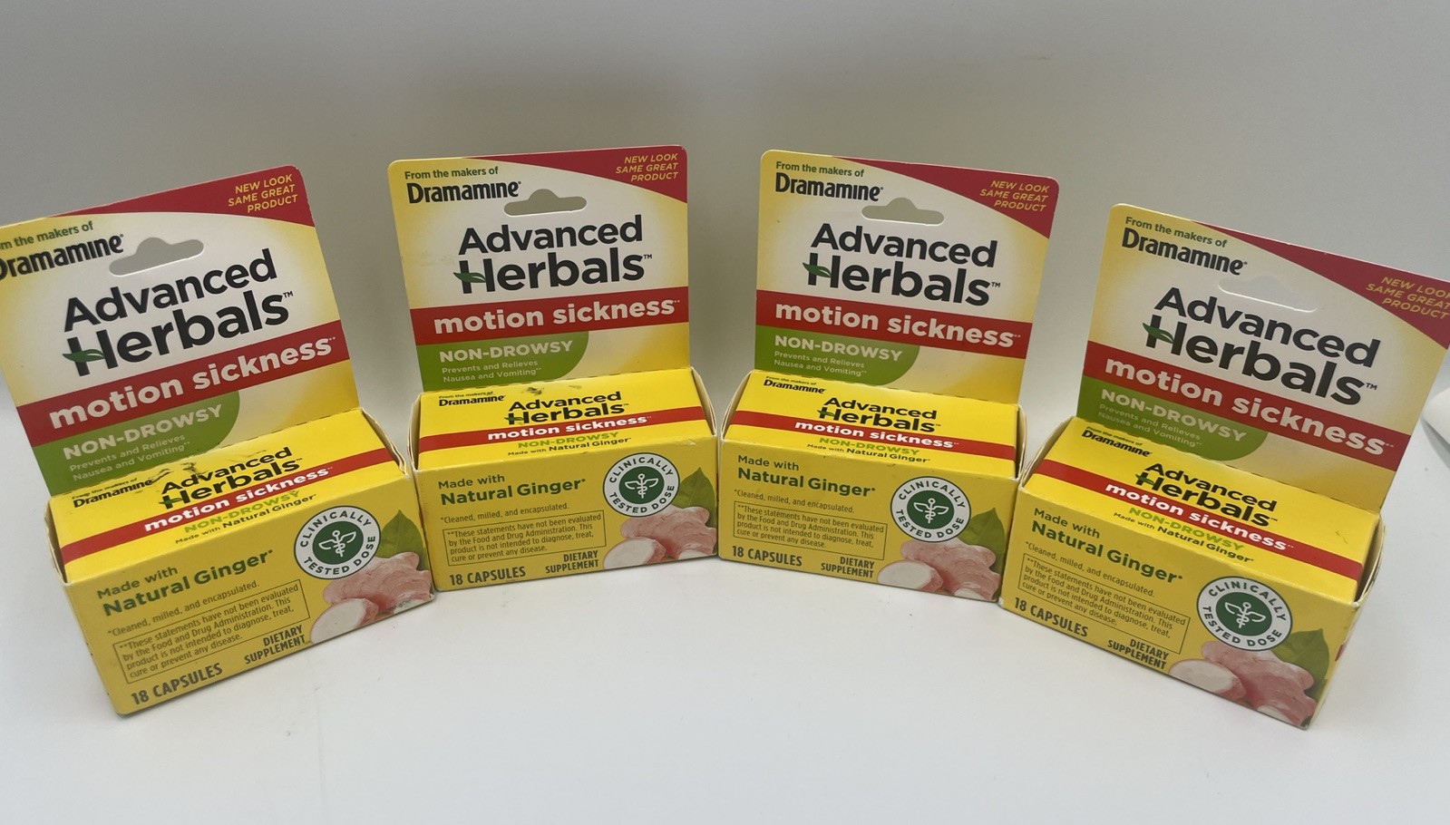4 pk Dramamine Advanced Herbals Motion Sickness Ginger 18 caps/pk x4 Exp 5/2026