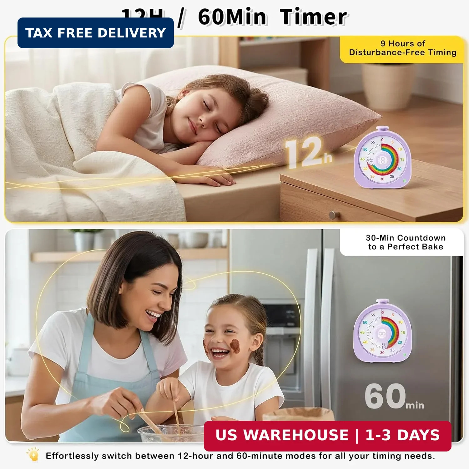 Visual Timer for Kids and Adults 60 Min/12 Hour Rechargeable Countdown Timer wit