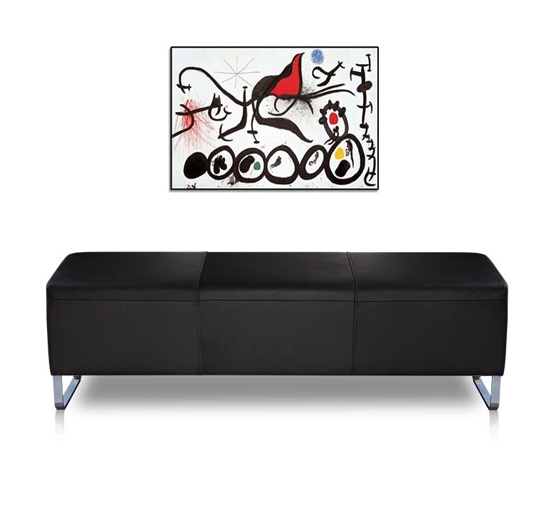 Bench Leather Black on Stainless Steel Runners Sturdy 150 cm Genuine Cowhide Leather