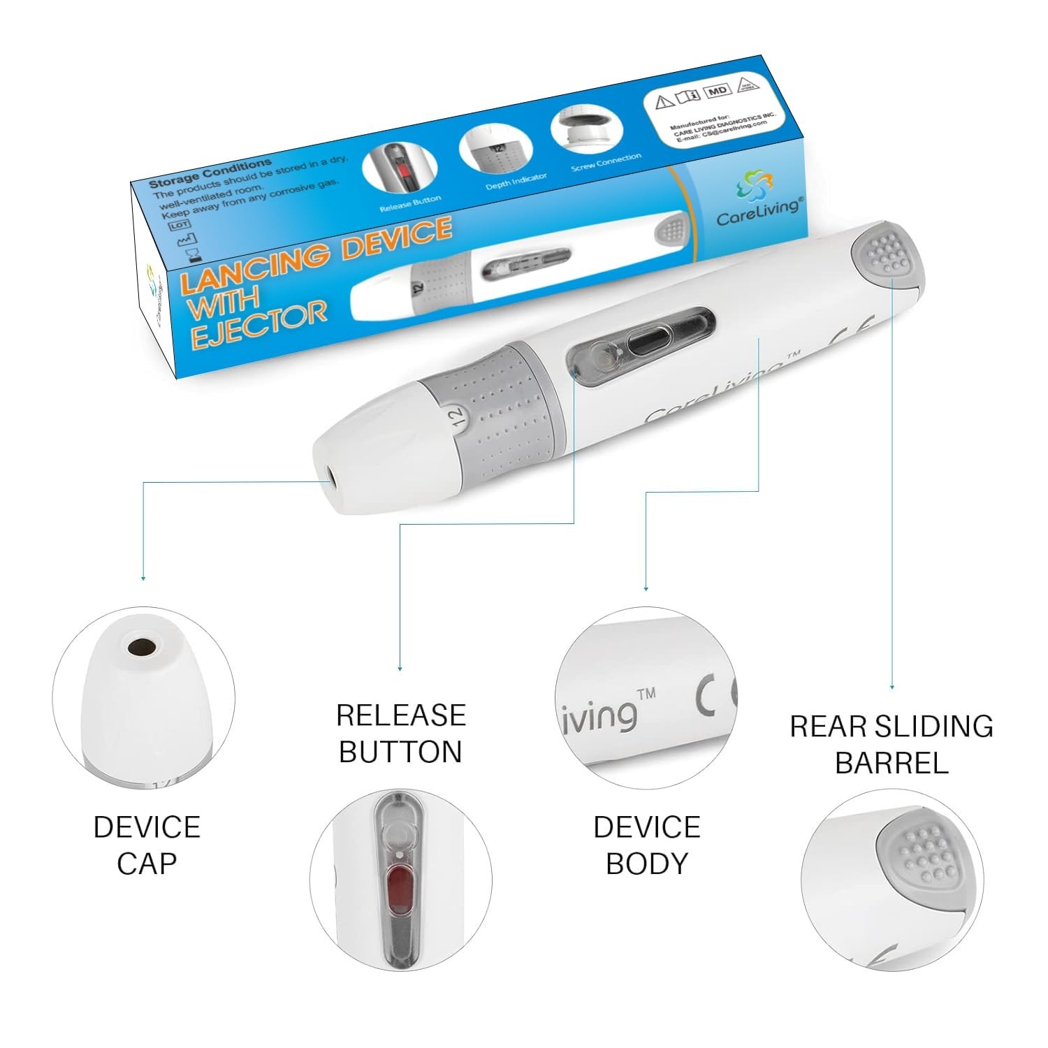 Efficient Diabetes Lancing Device Pen - 12 Depth Settings for Personalized Care