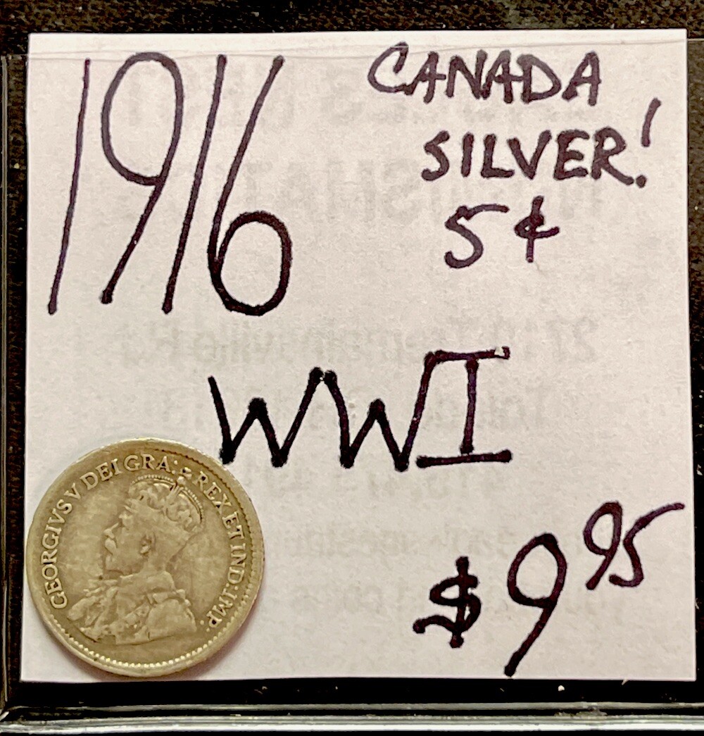 1916 Canada 5 Cent Silver World Coin. (WWI Era) ENN Coins