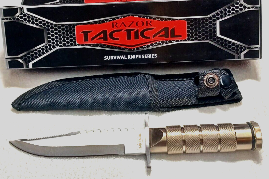 8.5" Hunting Survival Knife with Survival Kit - Silver RAZOR TACTICAL Brand