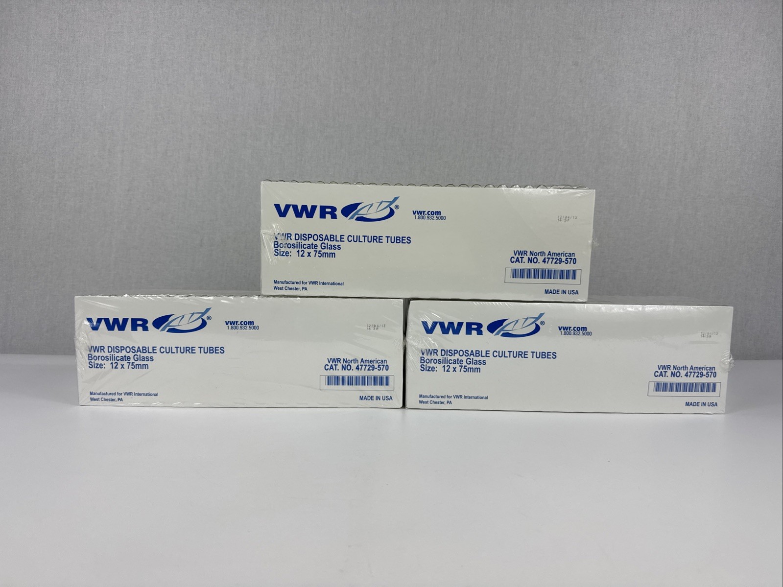 3x VWR Cat No 47729-570 Disposable Culture Tubes 12x75mm Lot 3 PKS (750 Tubes)