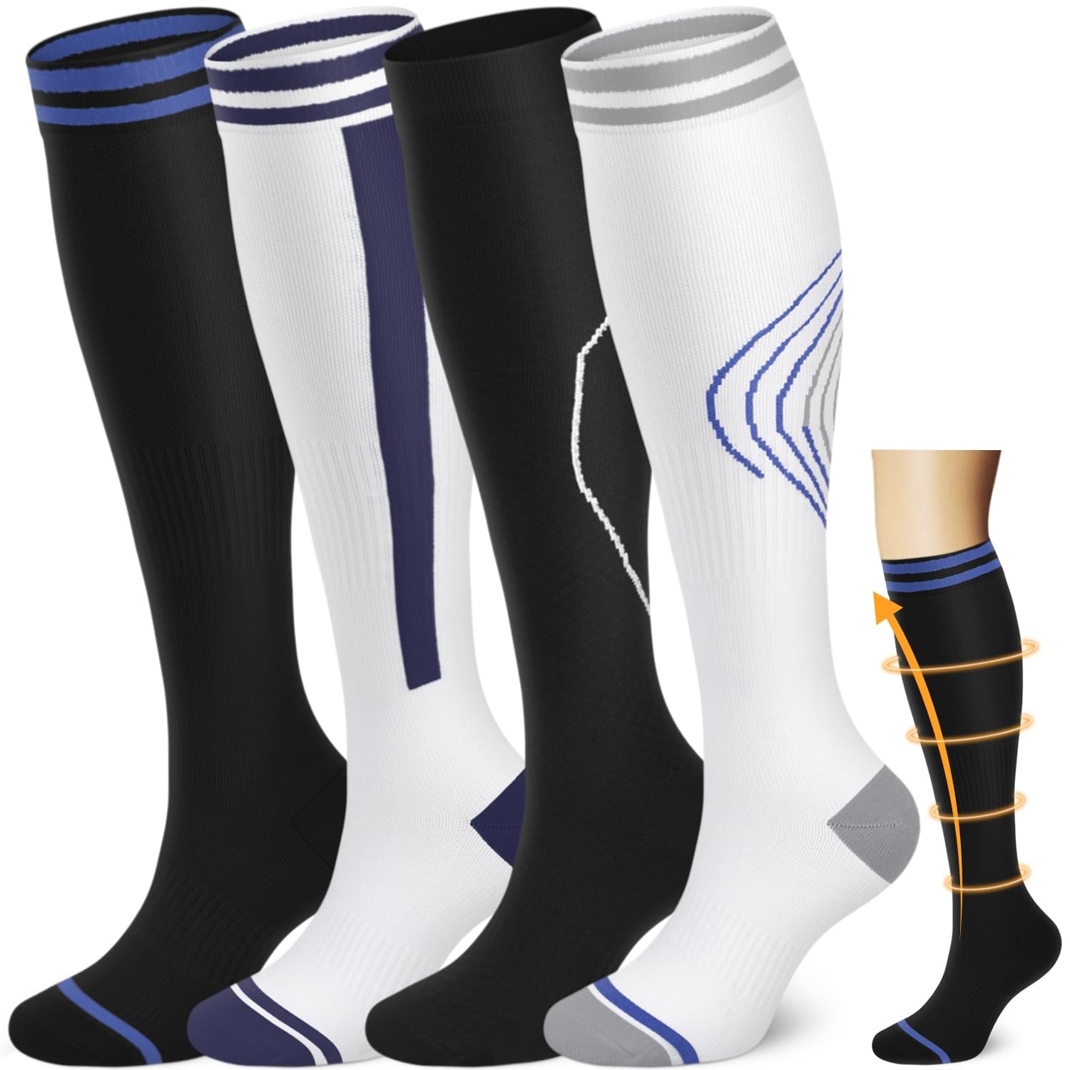 ACTINPUT Compression Socks for Women and Small-Medium, A2 - 04 Black/White