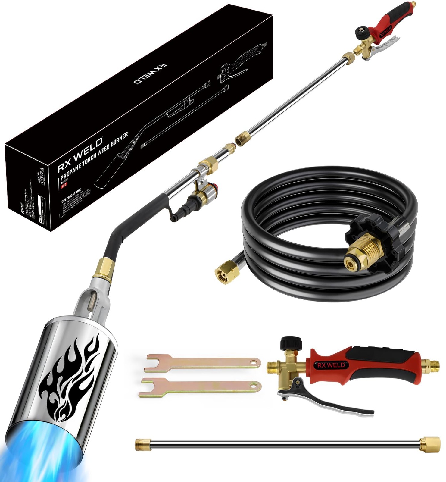 RX WELD Propane Weed Torch - High Output 1,800,000 BTU with 10FT Hose, Red