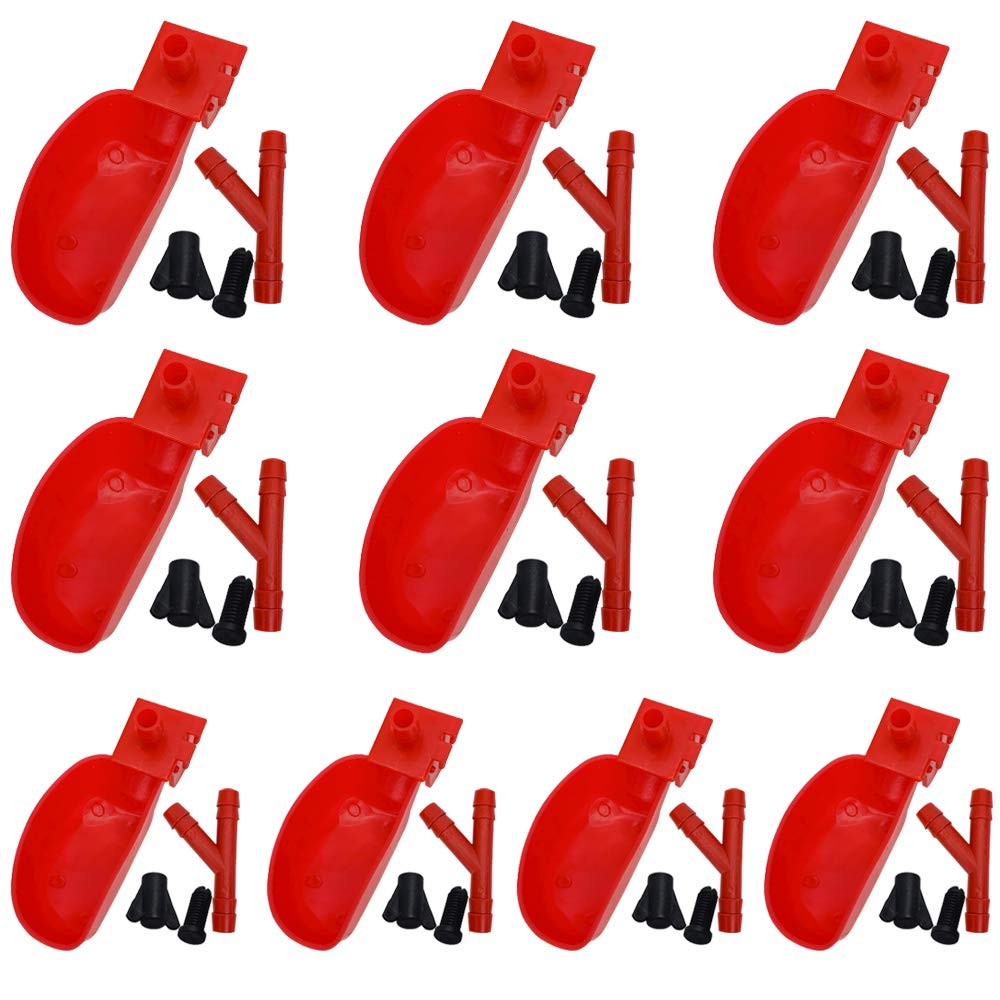 10pc Automatic Quail Water Cups Bird Drinker Poultry Cage Mount Red ABS Plastic
