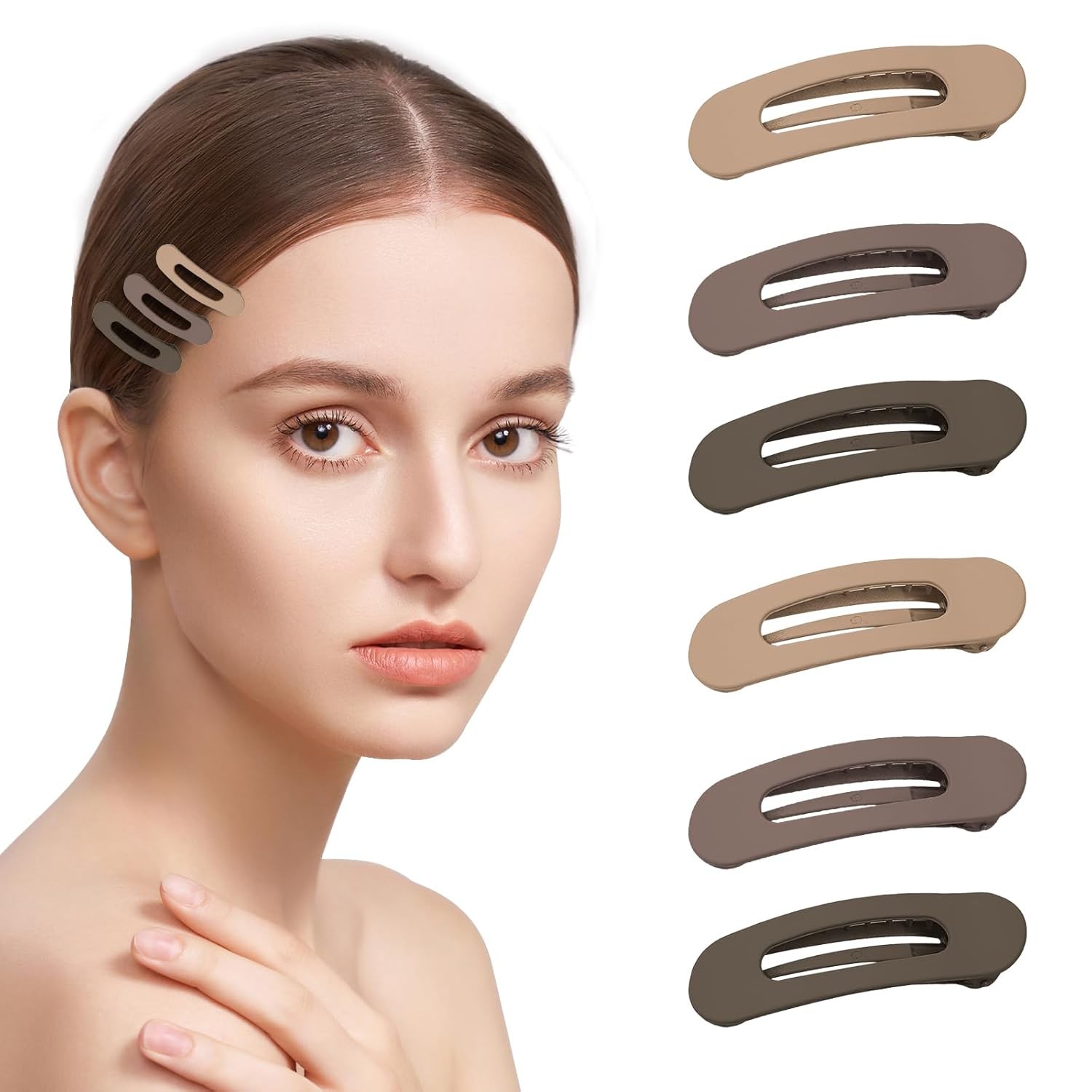 Small Flat Hair Clips for Women Lay Down Thin Brown, Gray, Khaki