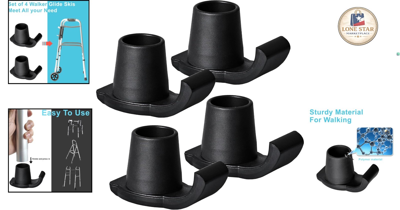 4 Pack Walker Ski Glides - Effortless Movement on All Flooring Types for Seniors