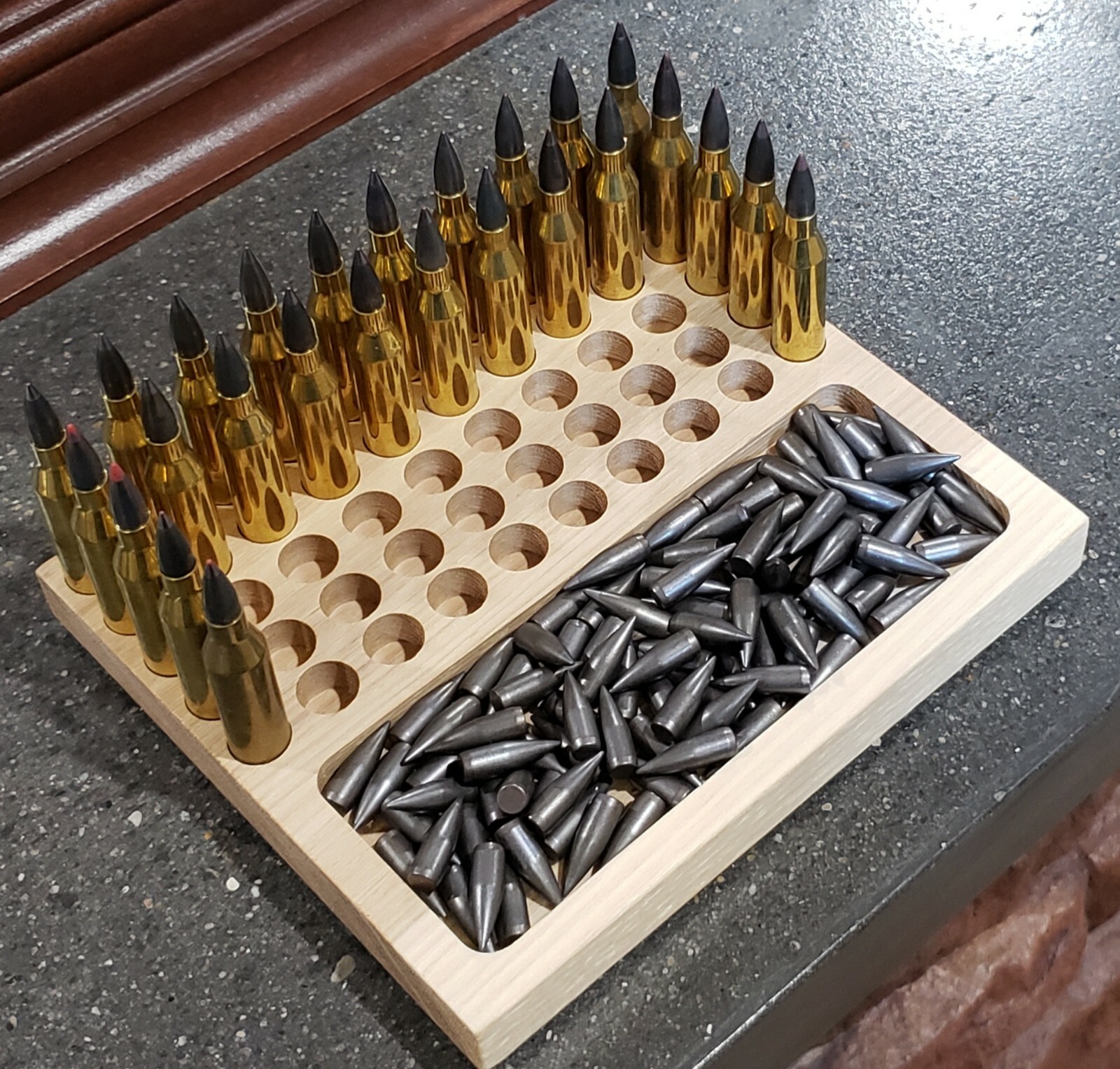 .577  Snider 30 P0CKET RELOADING TRAY- CNC CUT HICKORY W/ BULLET TRAY