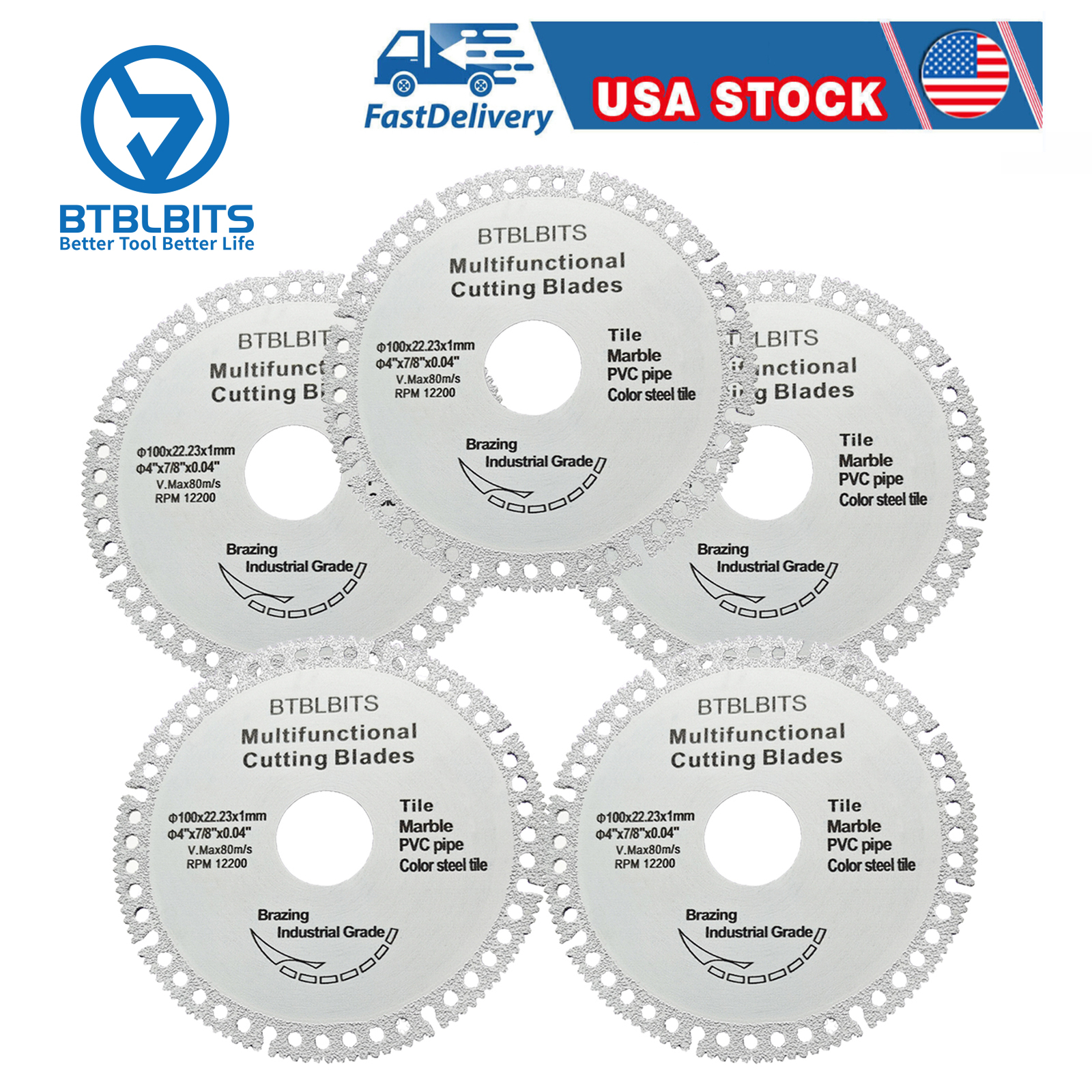 5pcs 4in Diamond Saw Blade Cutting Disc Cut Off Wheel Tile Marble Ceramic Steel